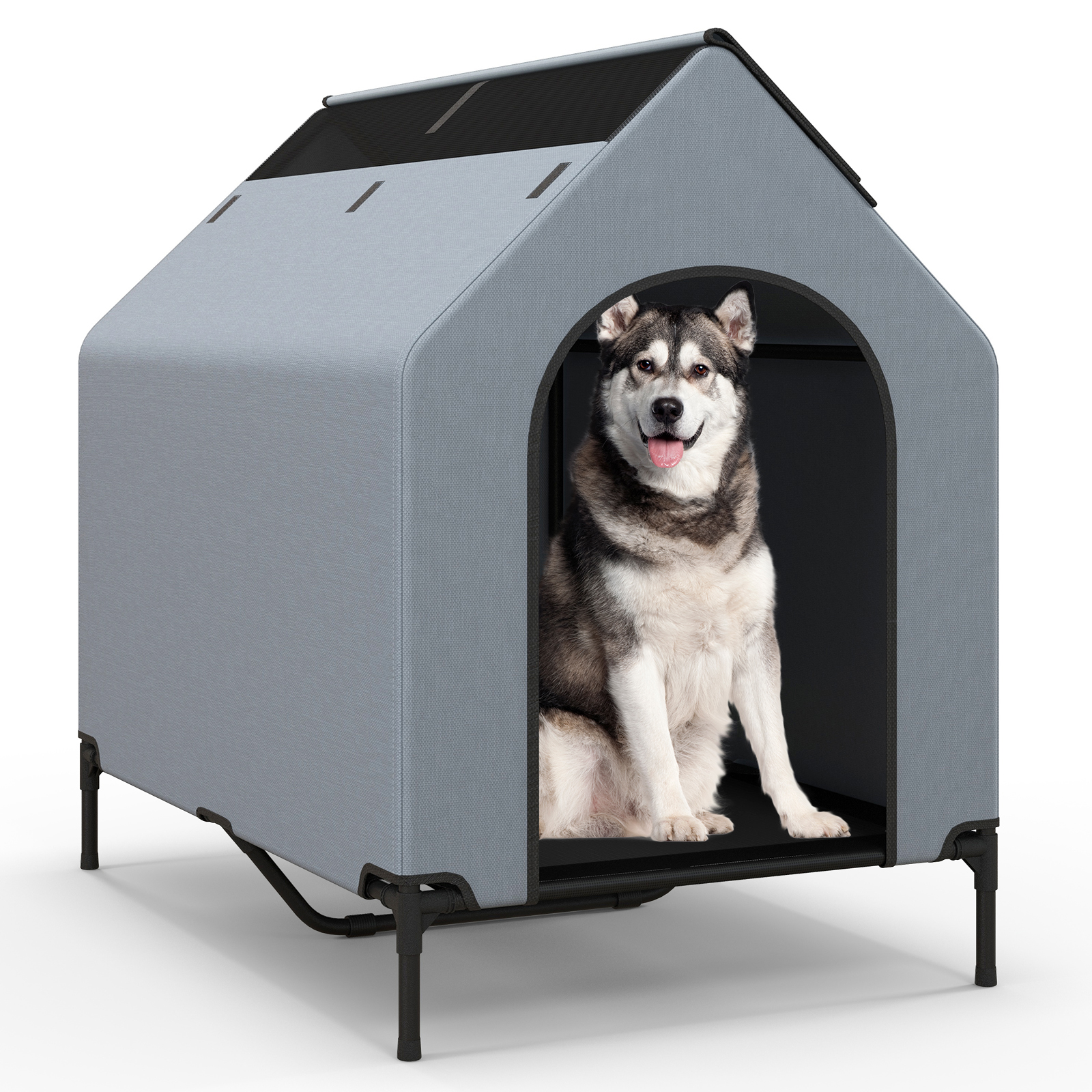 91/110/132cm Elevated Dog House Large Pet House with Ventilated Windows-M