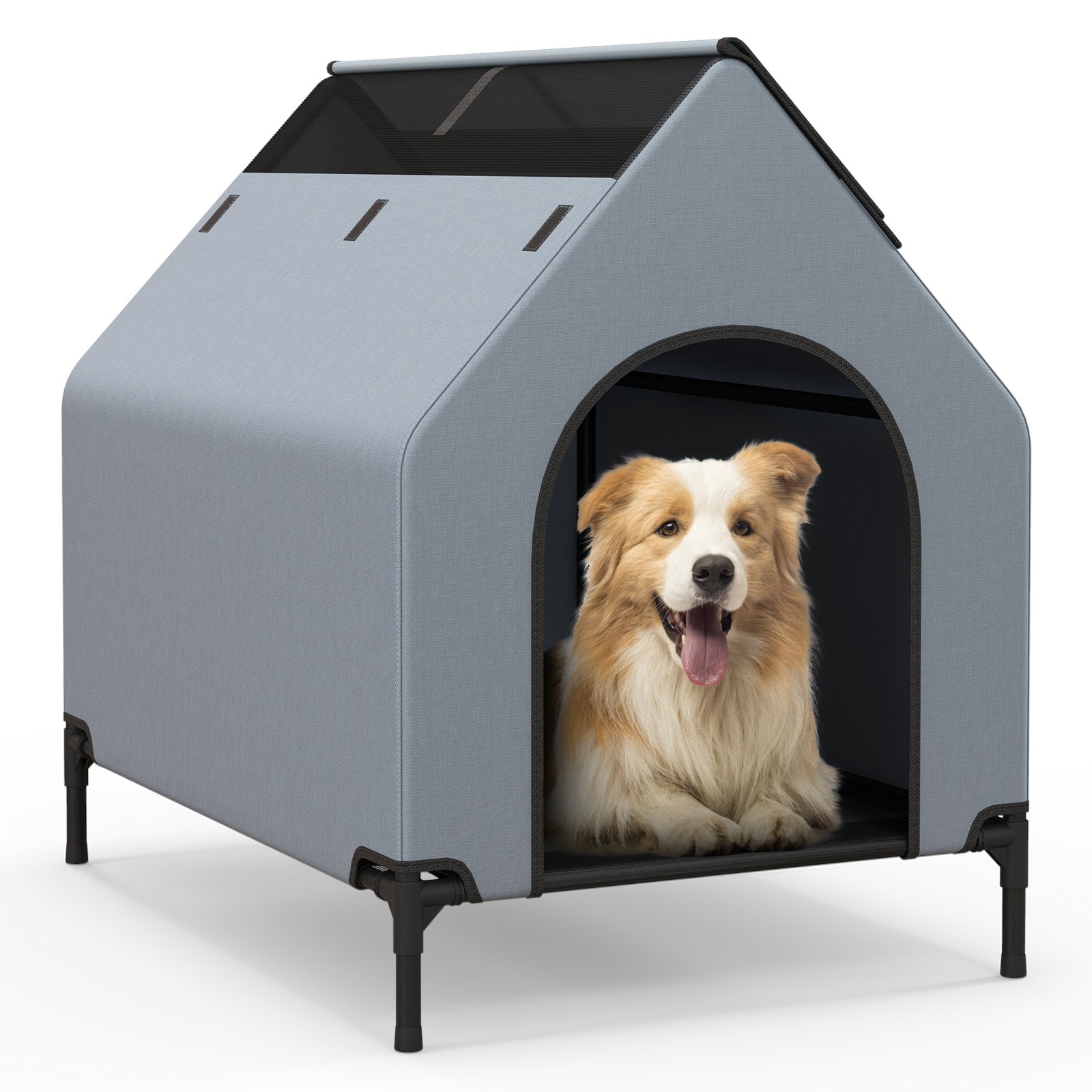 91/110/132cm Elevated Dog House Large Pet House with Ventilated Windows-S