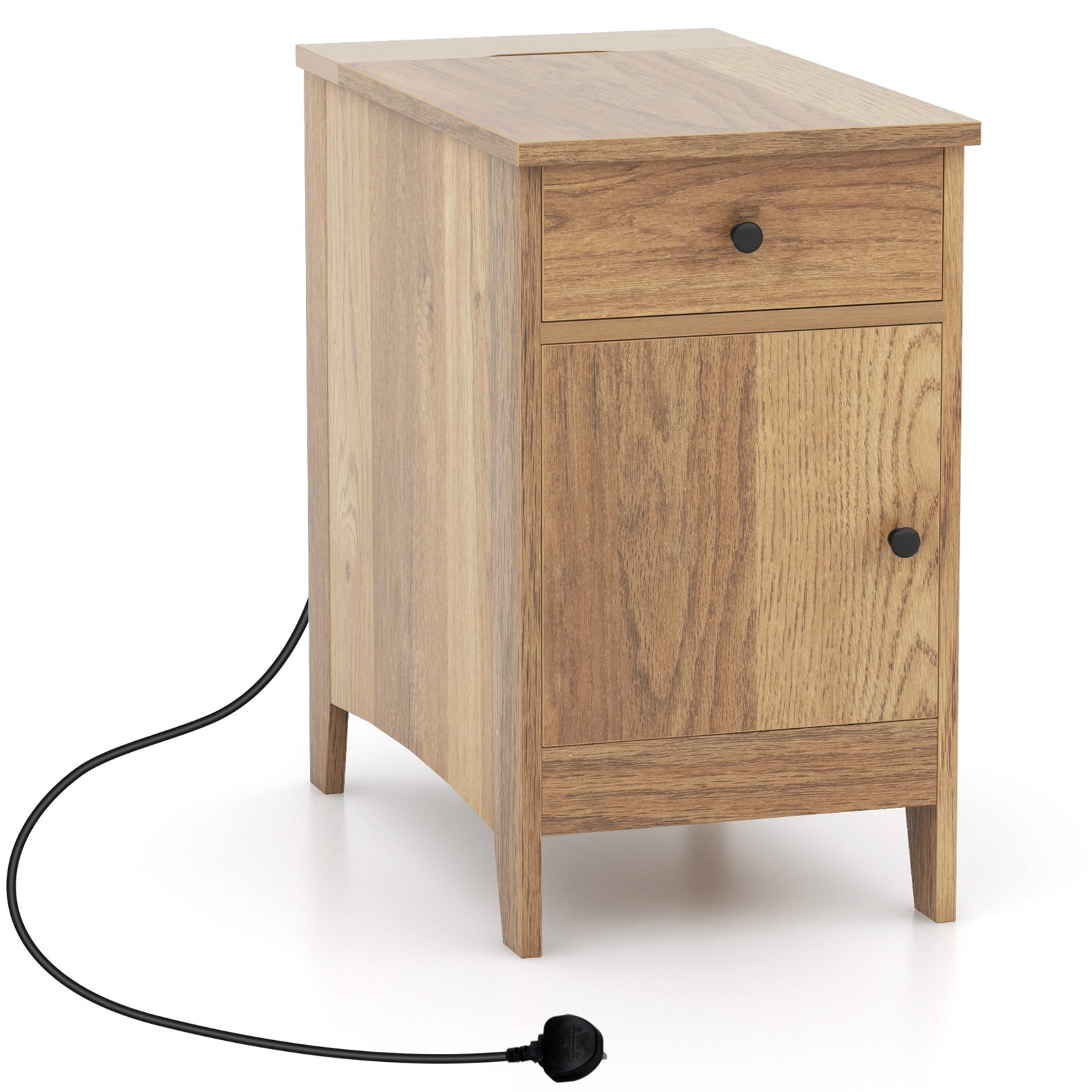 End Table with Charging Station and USB Ports and Outlets-Natural