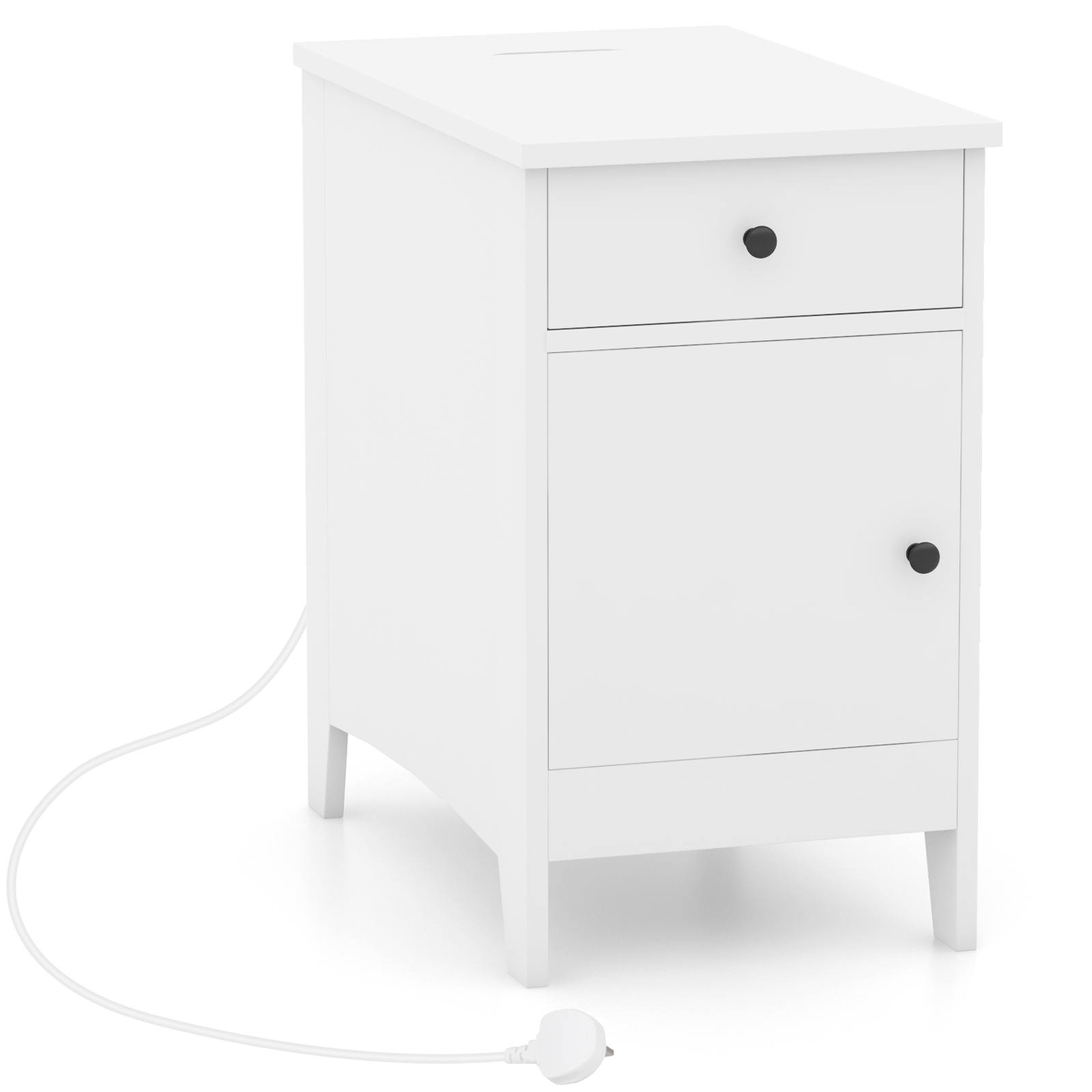 End Table with Charging Station and USB Ports and Outlets-White