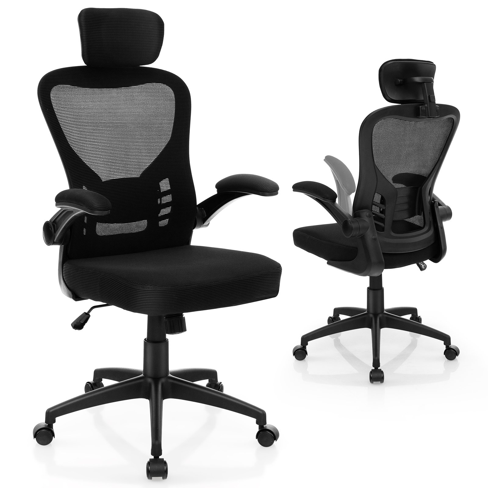 Ergonomic Mesh Office Chair with Adjustable Headrest and Height-Black