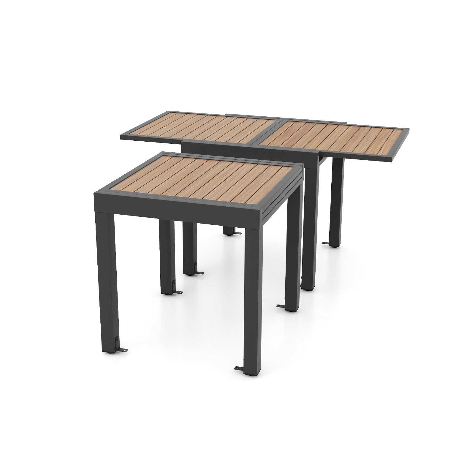 Extendable Wood-like Patio Dining Table with Stable Legs-Grey