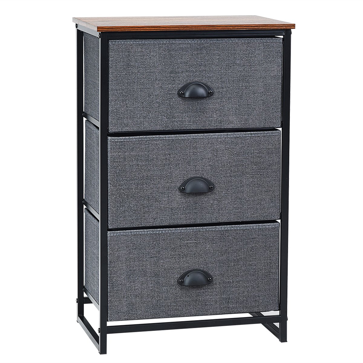 2/3/4 Fabric Nightstand Bedside Storage Cabinet Folding Drawers-3-Tier-Black