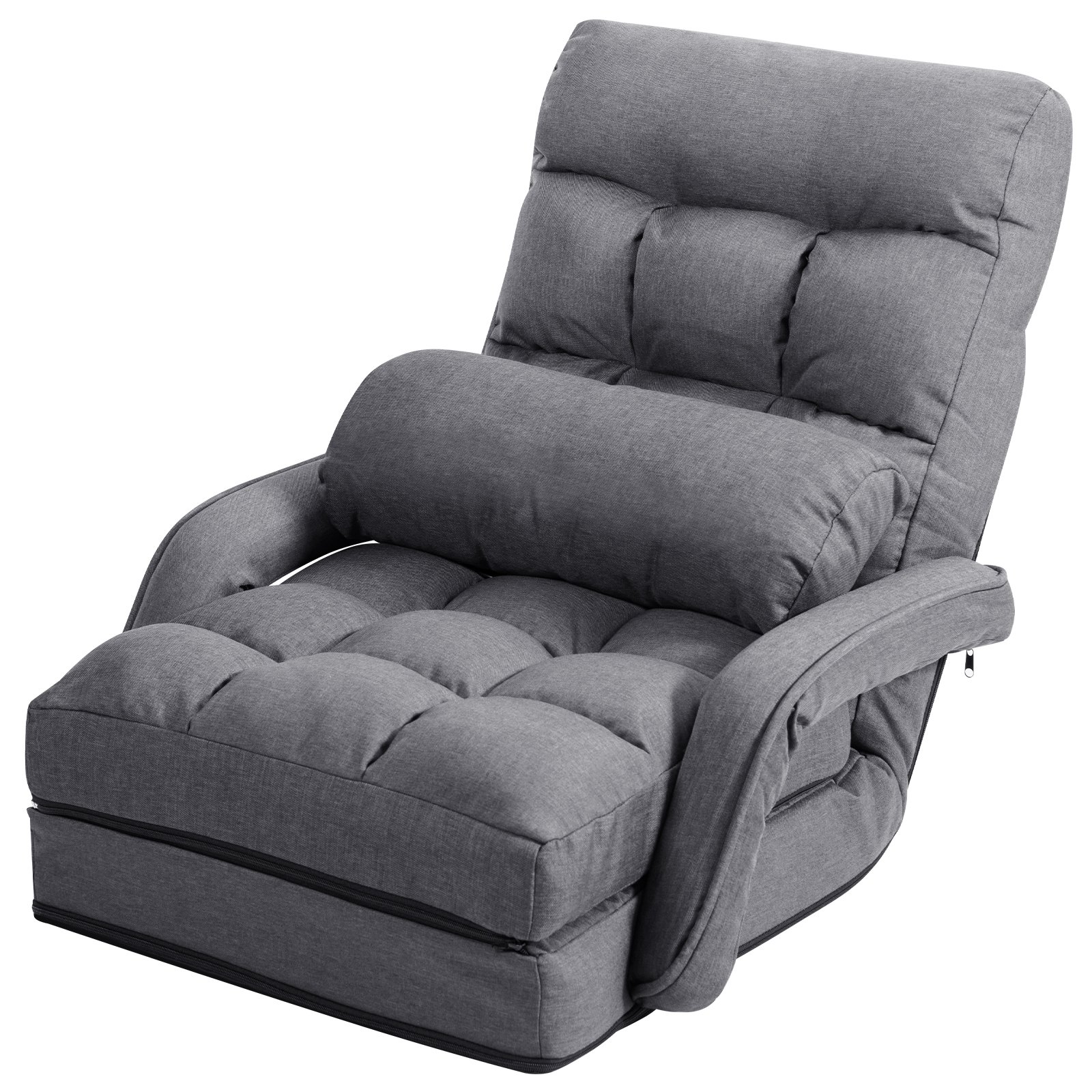 Adjustable Folding Floor Lazy Chair with Pillow-Grey