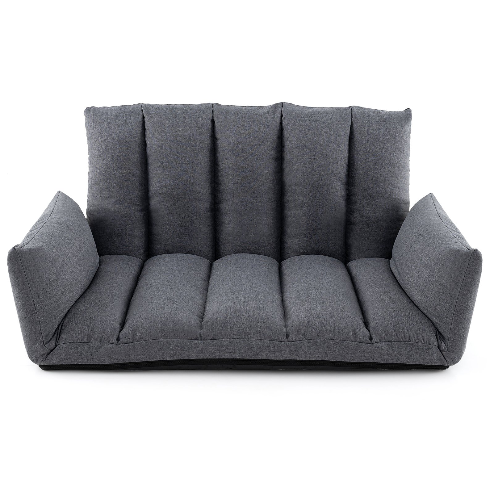 Foldable Floor Sofa with 5-Position Adjustable Backrest and Arms-Grey