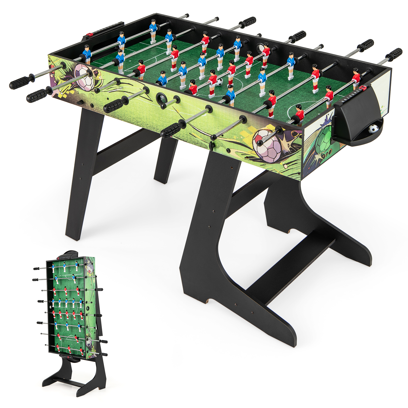 Foldable Foosball Table Game Set with 26 Players and Anti-slip Grips-Green