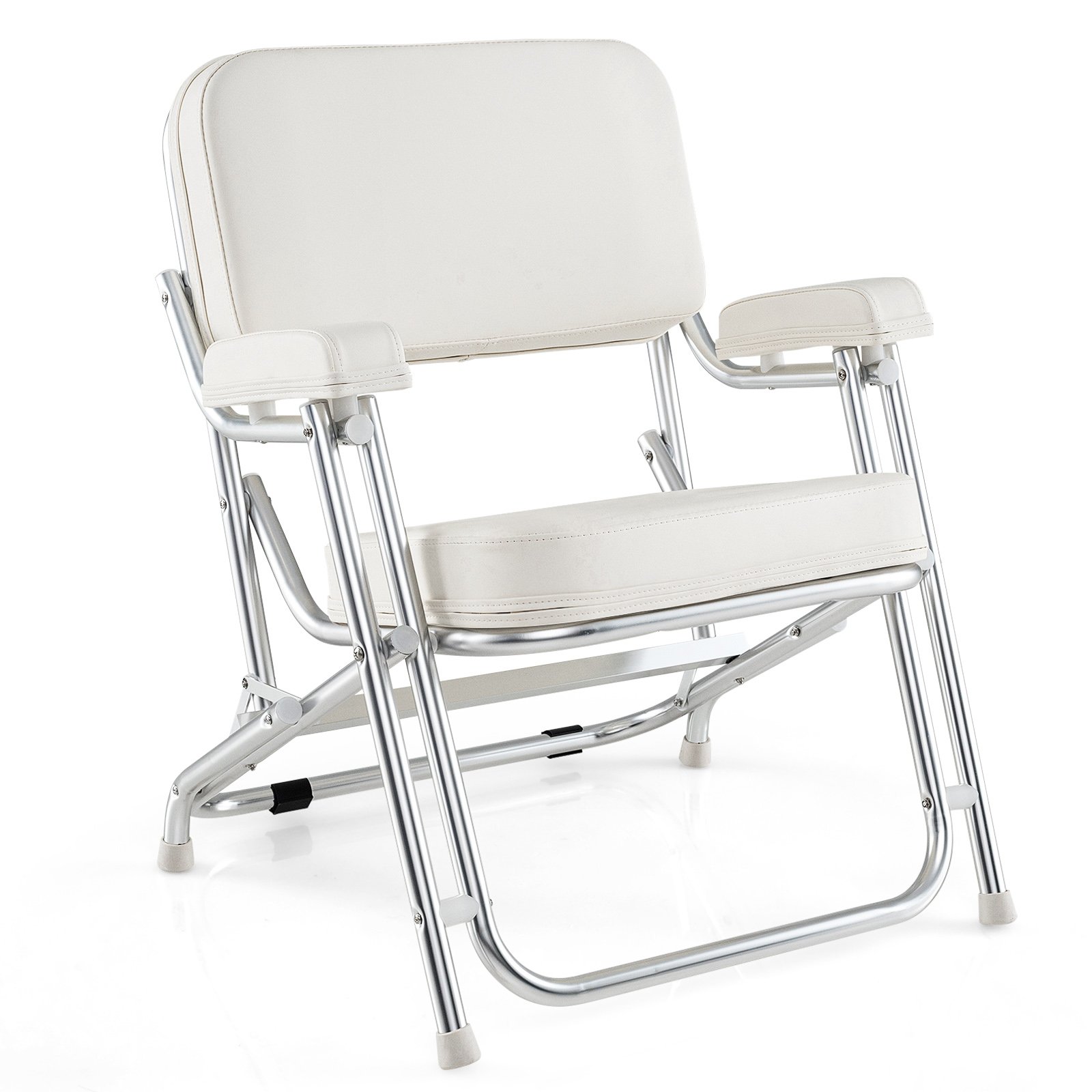 Folding Aluminum Deck Chair with Upholstered Seat-White