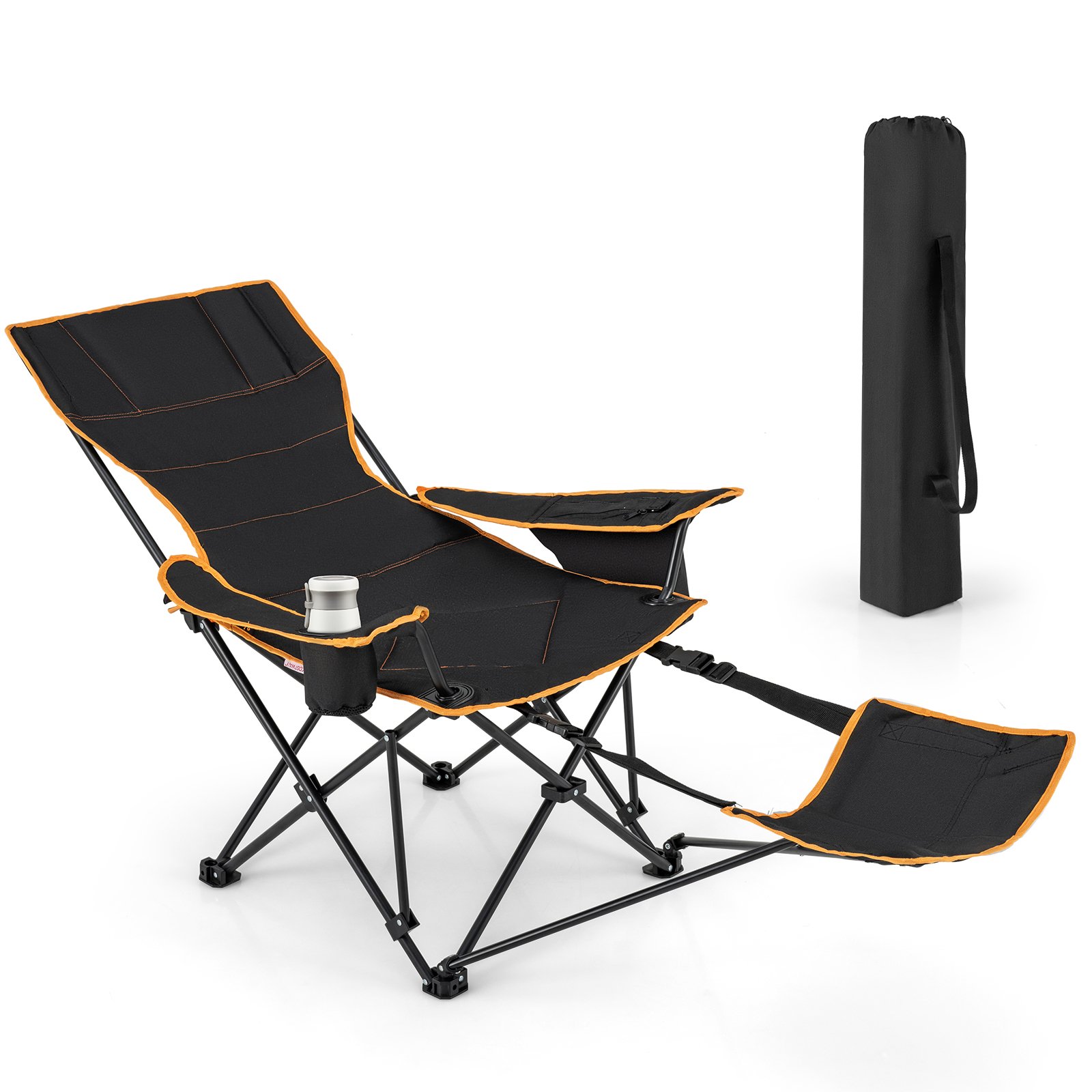 Folding Camping Lounge Chair with Adjustable Backrest-Black