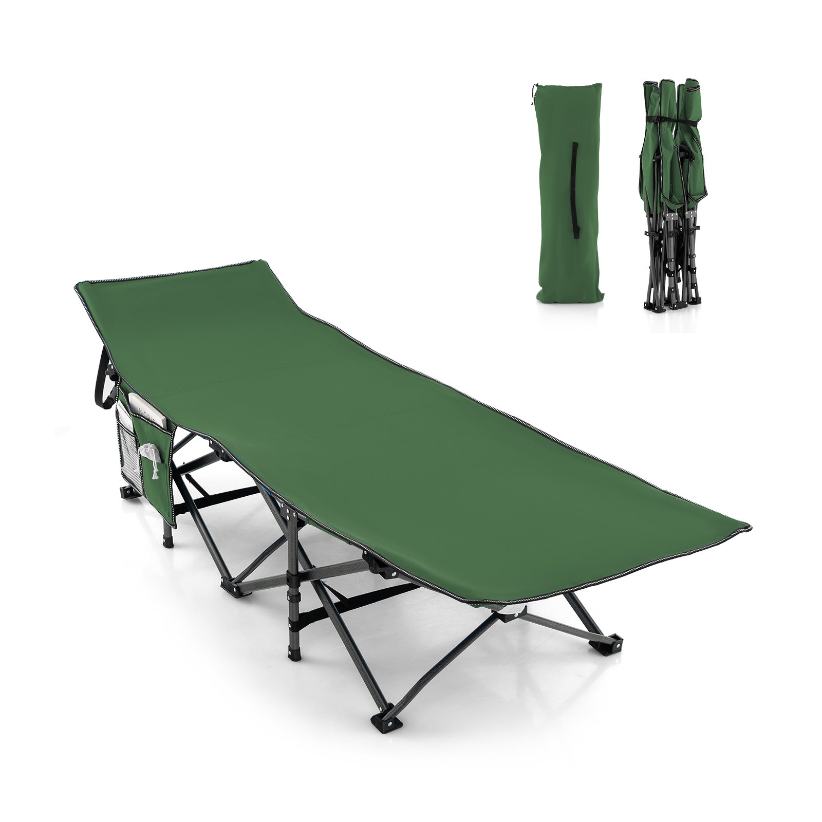 Folding Camping Cot Heavy-duty Sleeping Cot with 3-In-1 Pocket-Green