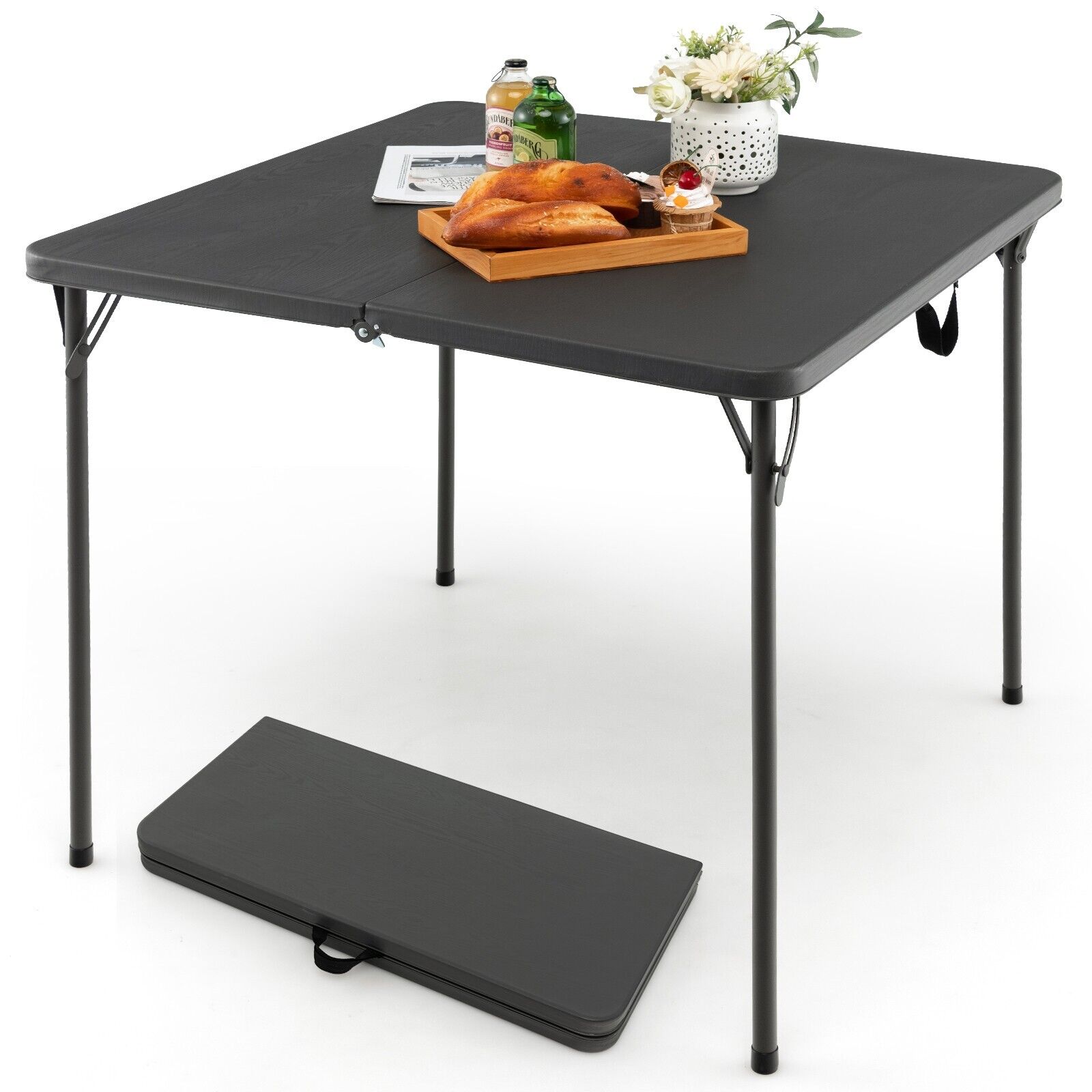 Folding Camping Table with Handle for Indoor Outdoor Use-Grey