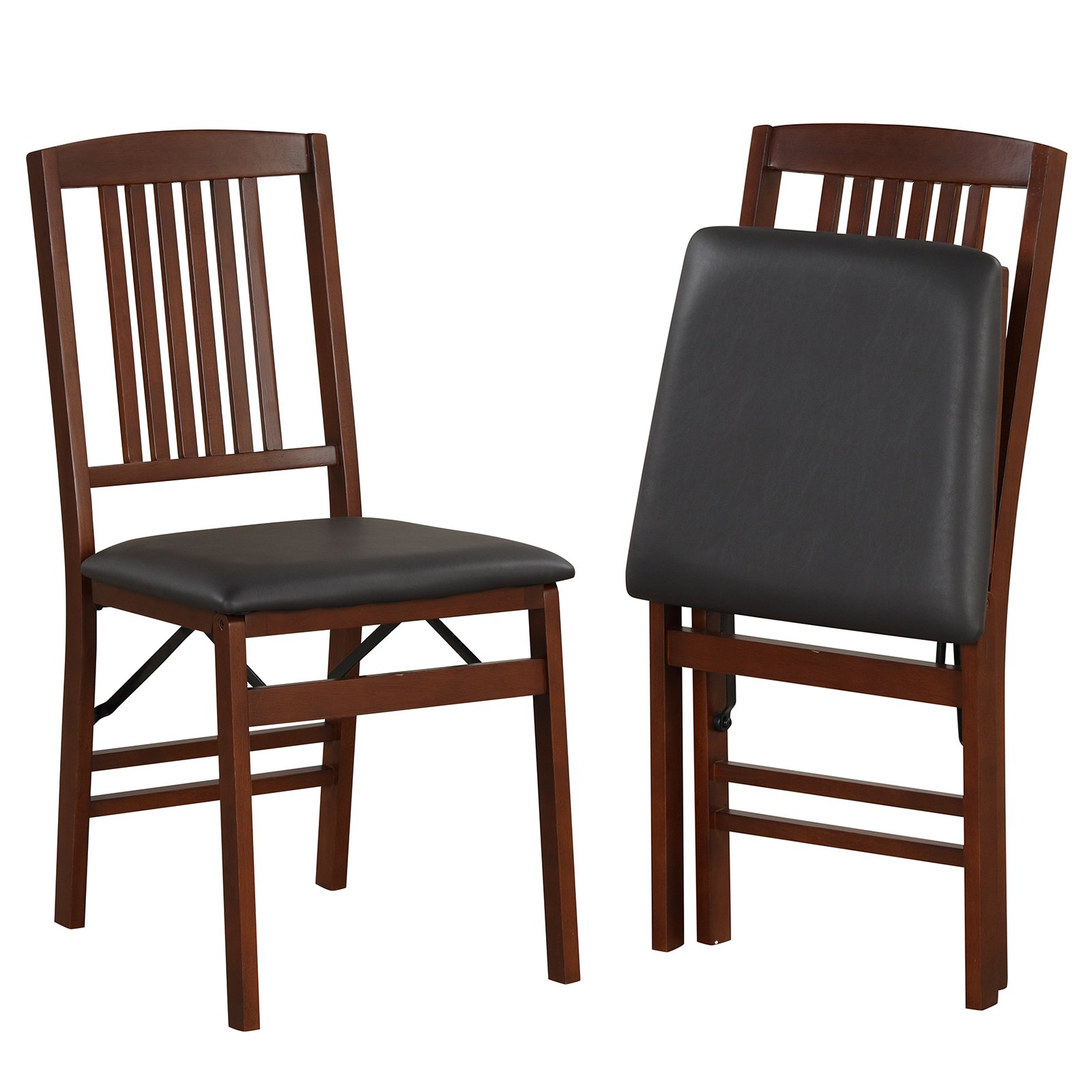 Folding Dining Chairs Set of 2 Upholstered Kitchen Chairs with Padded Seat-Brown