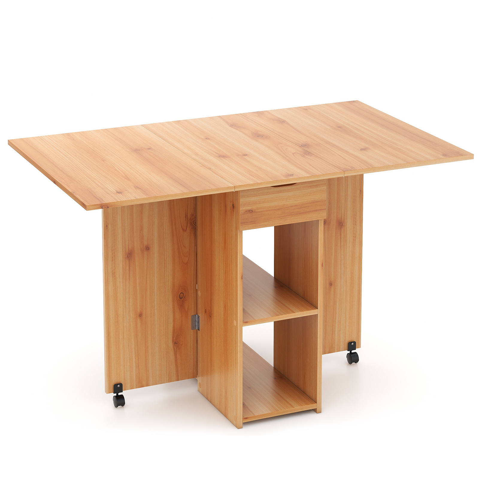 Folding Dining Table with 2 Wheels for Small Spaces-Natural