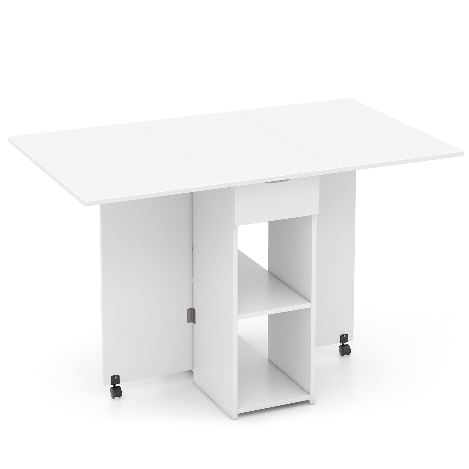 Folding Dining Table with 2 Wheels for Small Spaces-White