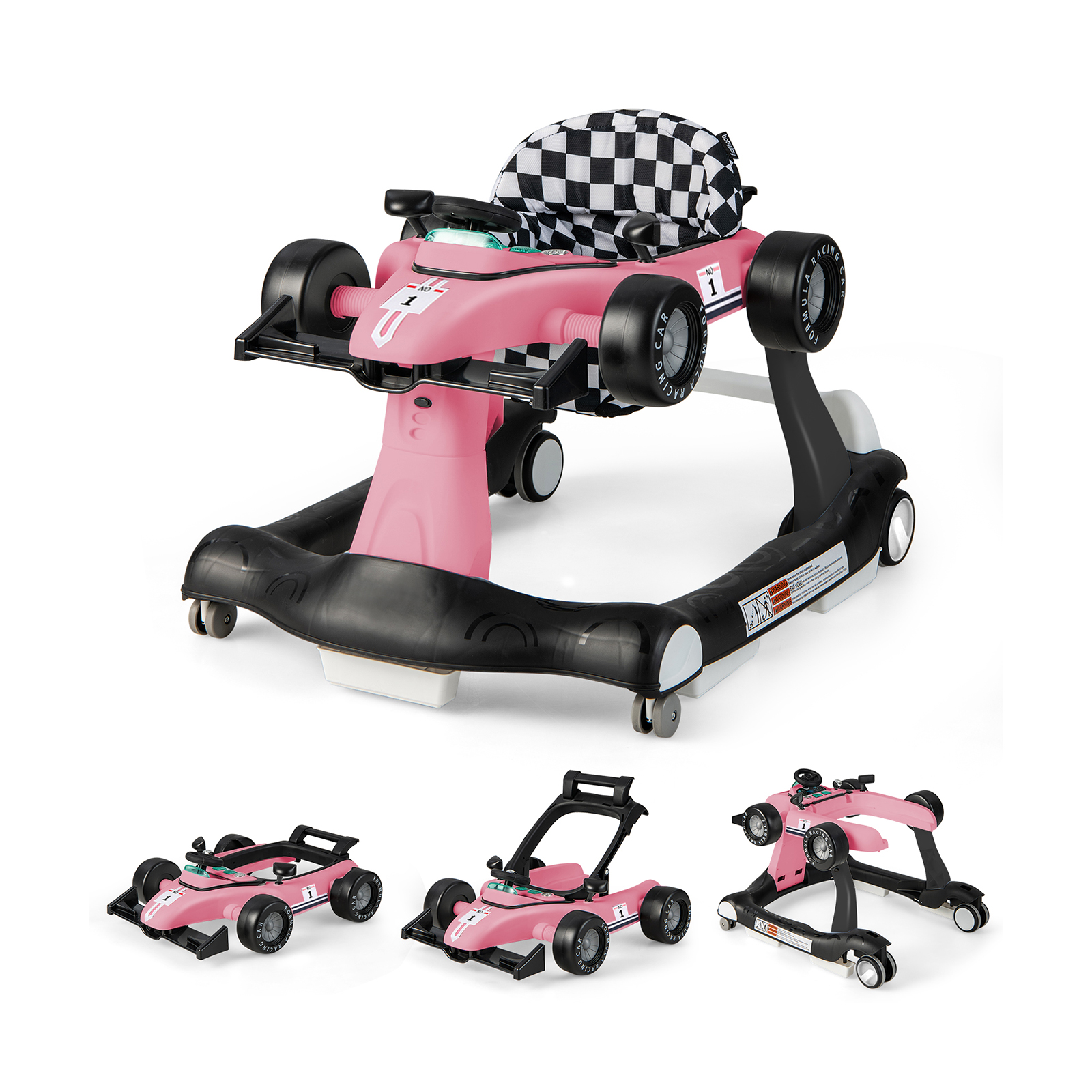 4-in-1 Baby Push Walker with Adjustable Height and Speed-Light Pink