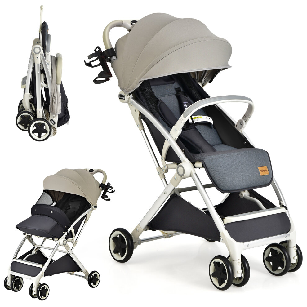 Folding Pushchair with Adjustable Backrest and Footrest-Light Grey