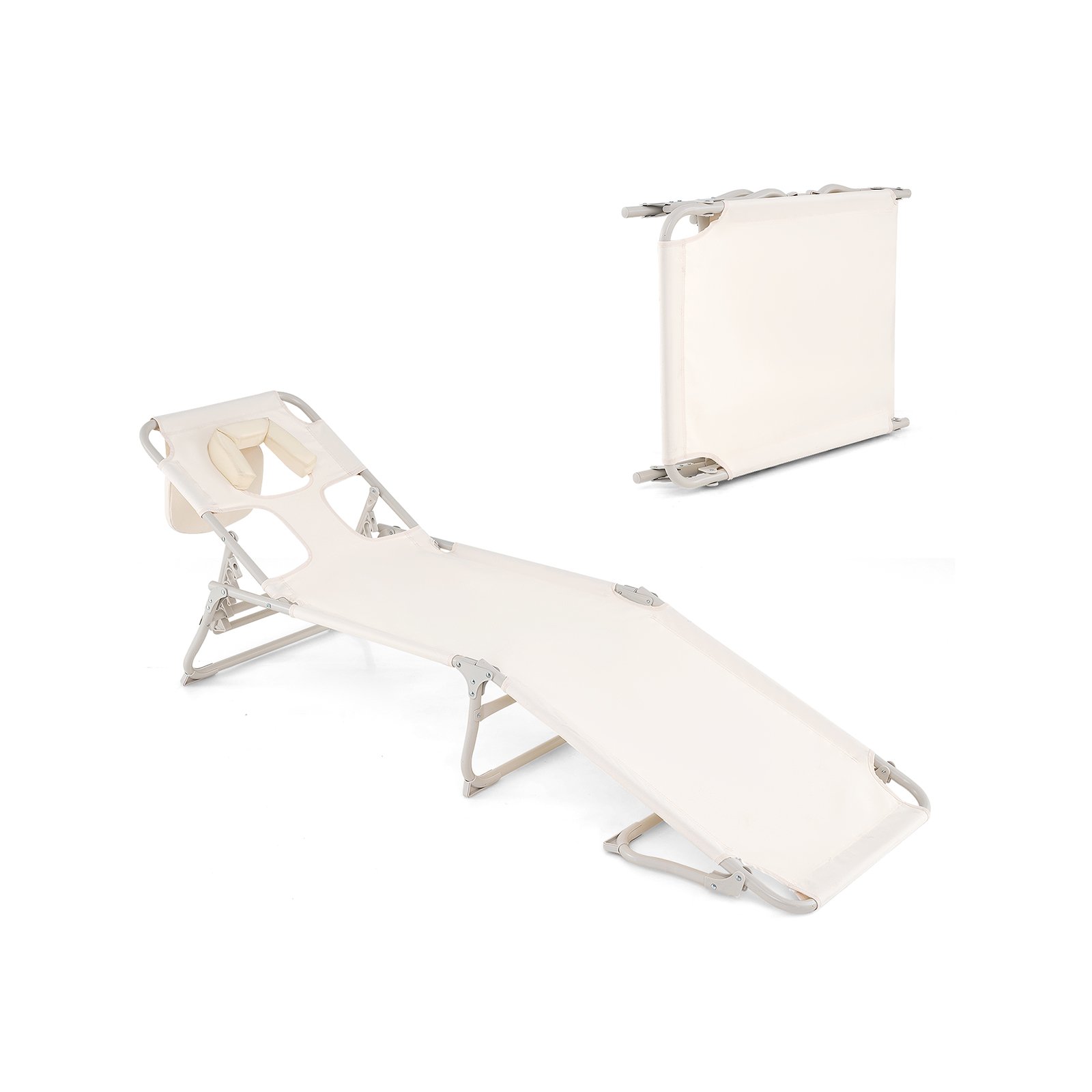 Folding Tanning Chair with Face and Arm Holes-Beige