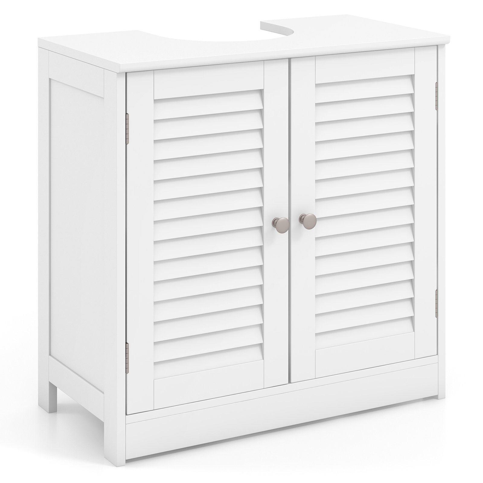 Freestanding Bathroom Vanity Cabinet with 2 Shutter Doors and U-Shape Cut-Out-White