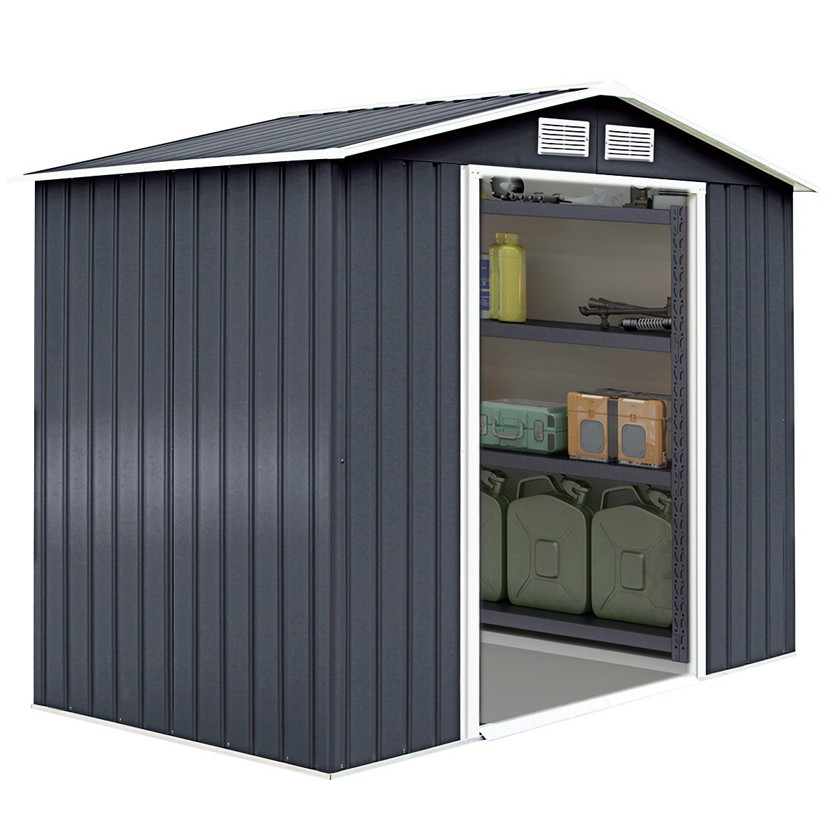 Galvanized Metal Garden Shed with Foundation-9 x 6FT