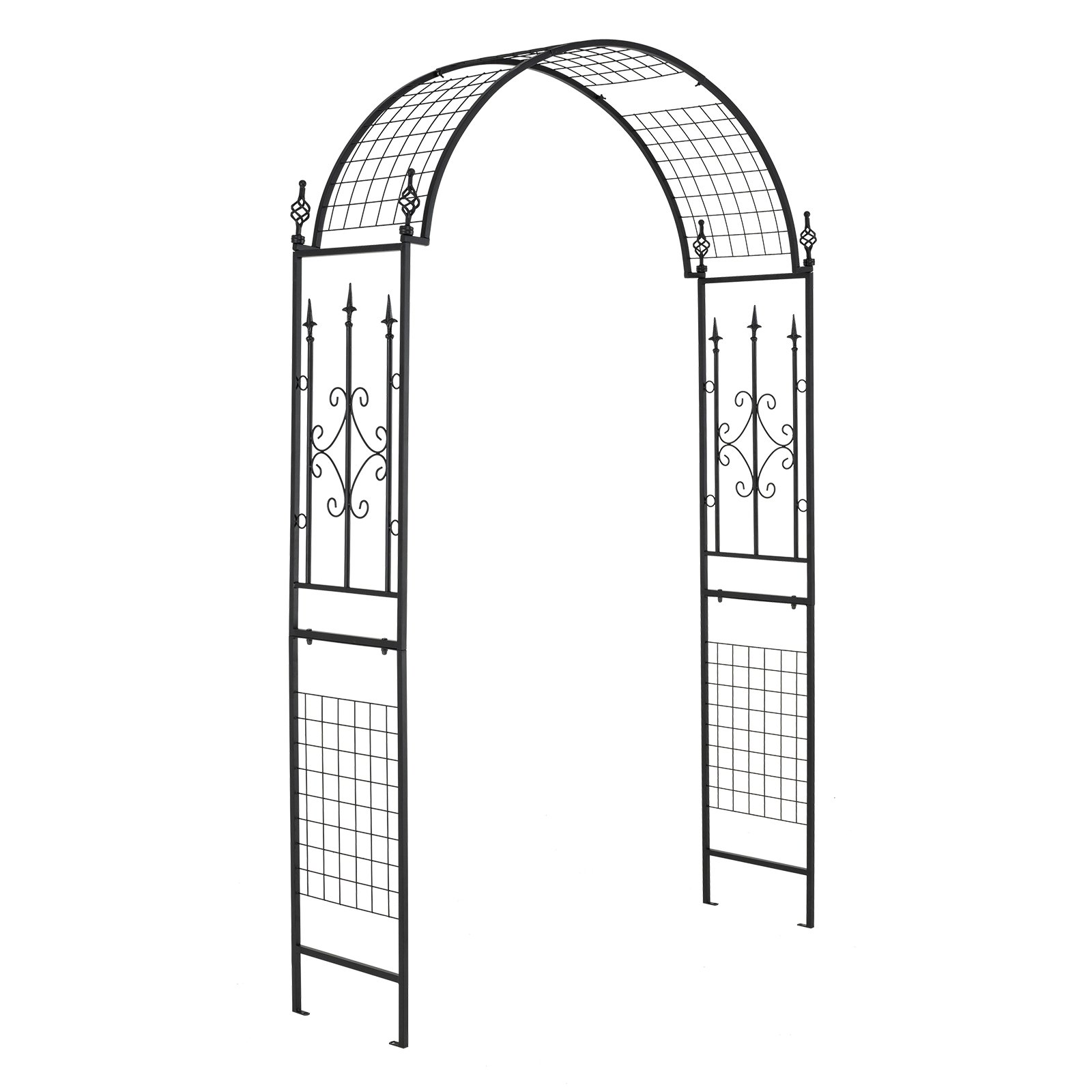 Garden Trellis Pergola Outdoor Metal Arbor with Classical Style Decorations-Black