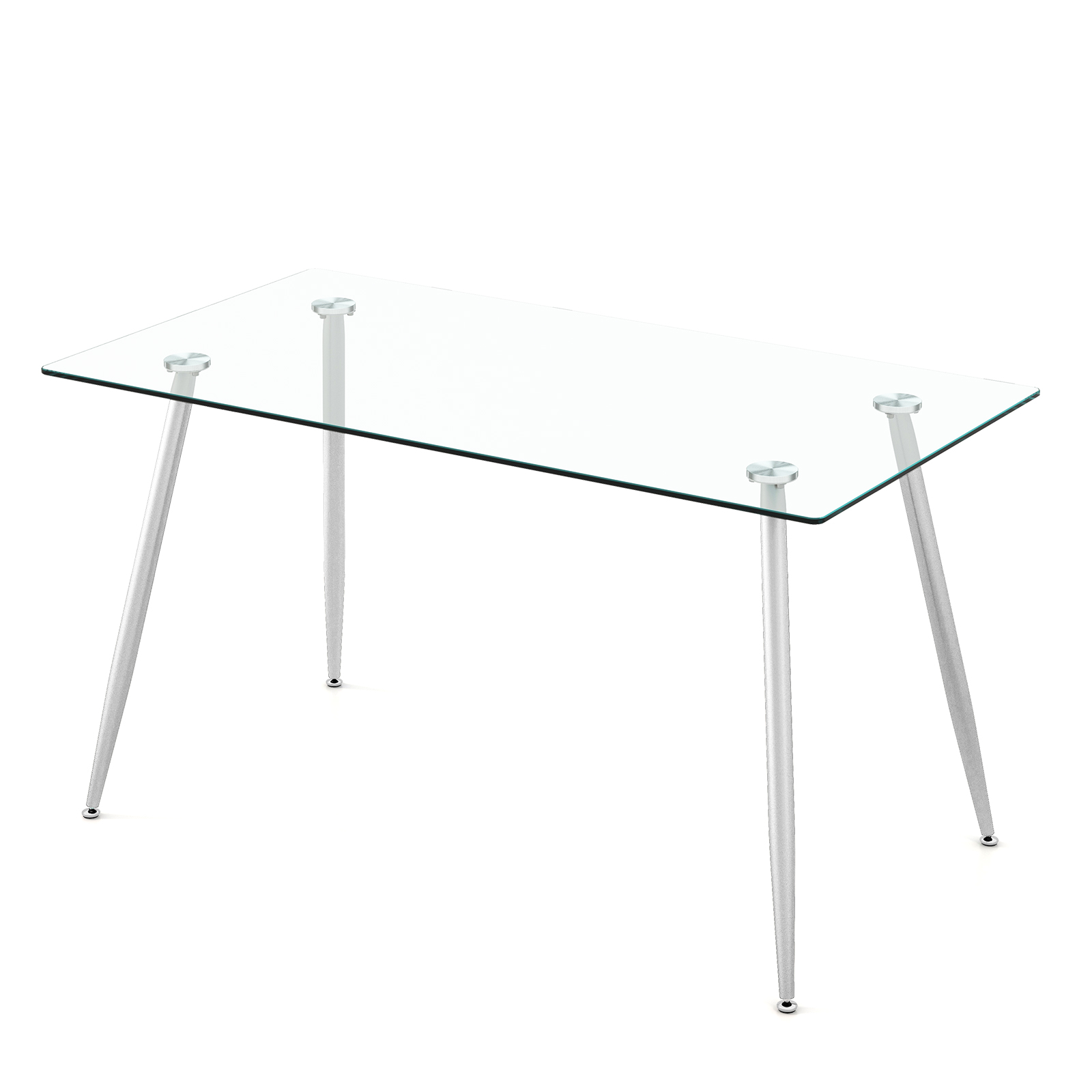 Glass Dining Table with Tempered Glass Table Top-Silver