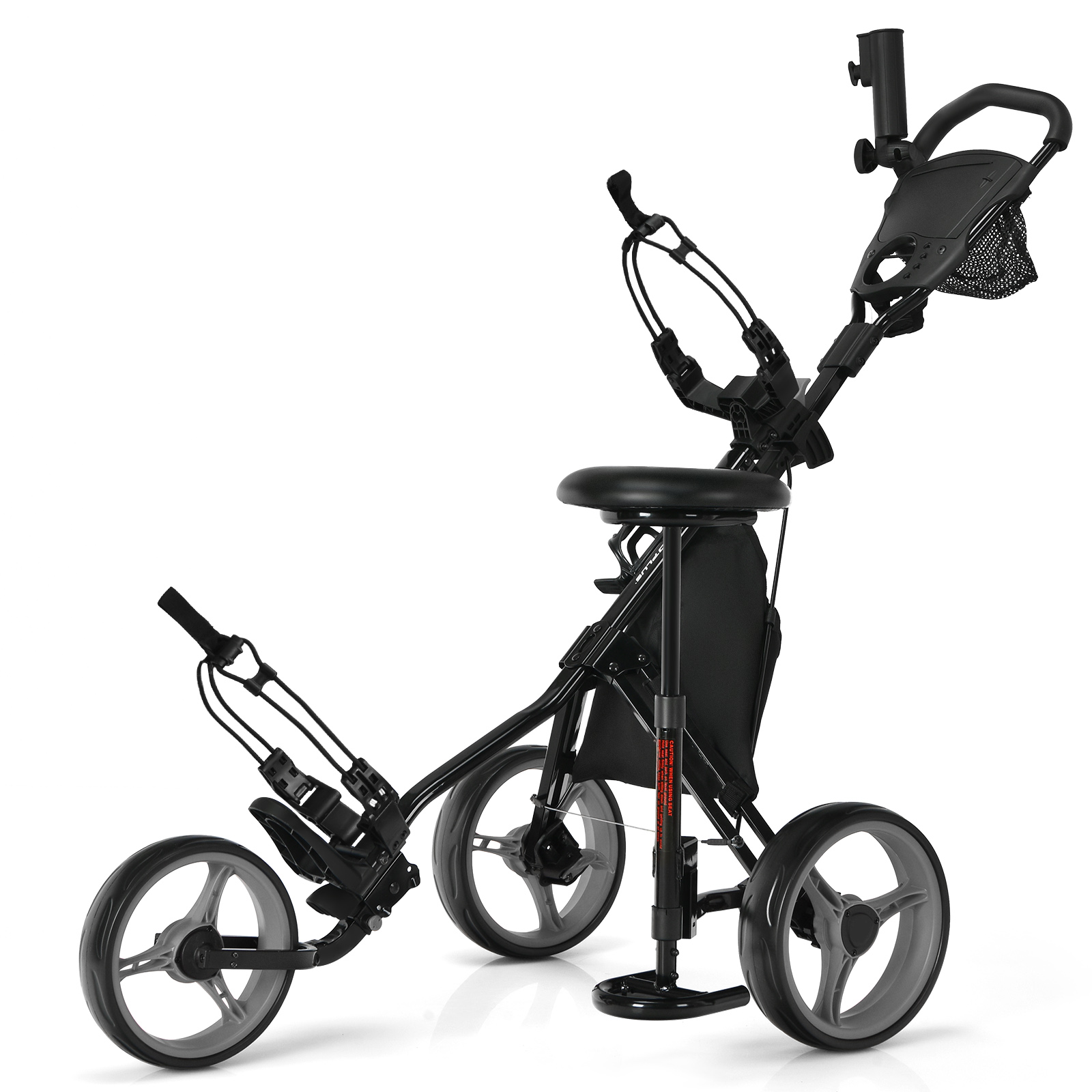 Golf Push Pull Cart with Storage Bag and Foot Brake-Grey