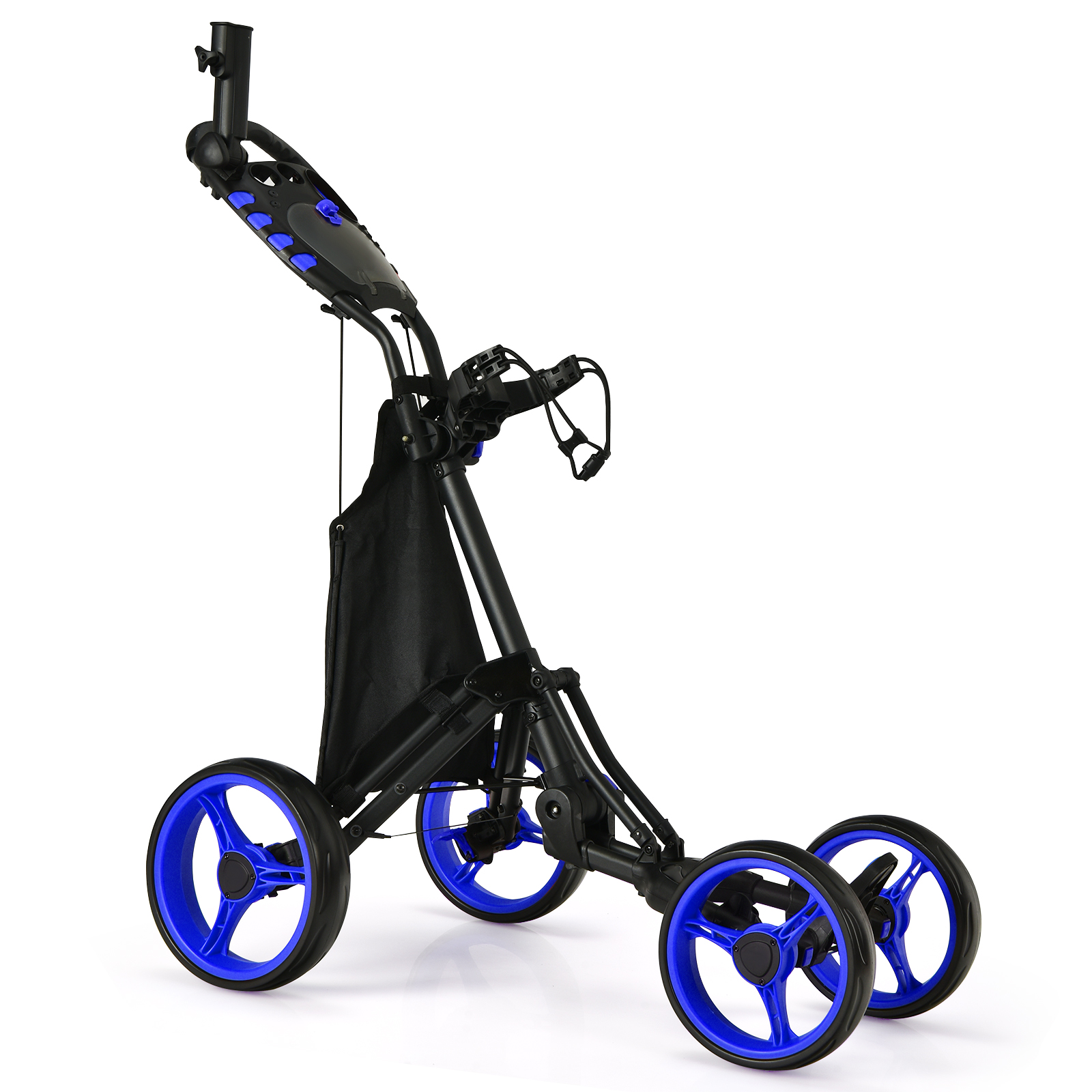 Golf Push Pull Cart with Waterproof Bag and Foot Brake-Blue