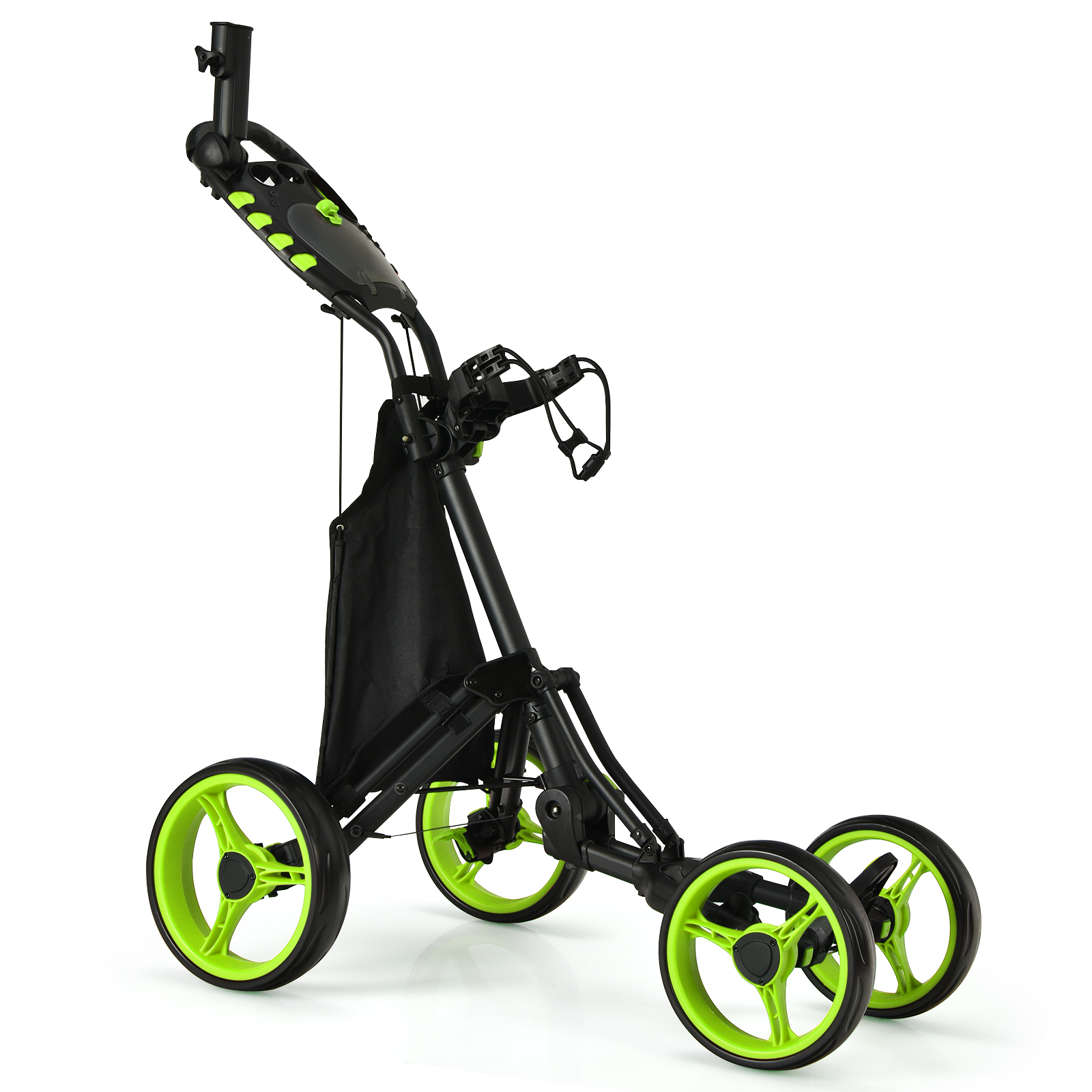 Golf Push Pull Cart with Waterproof Bag and Foot Brake-Green