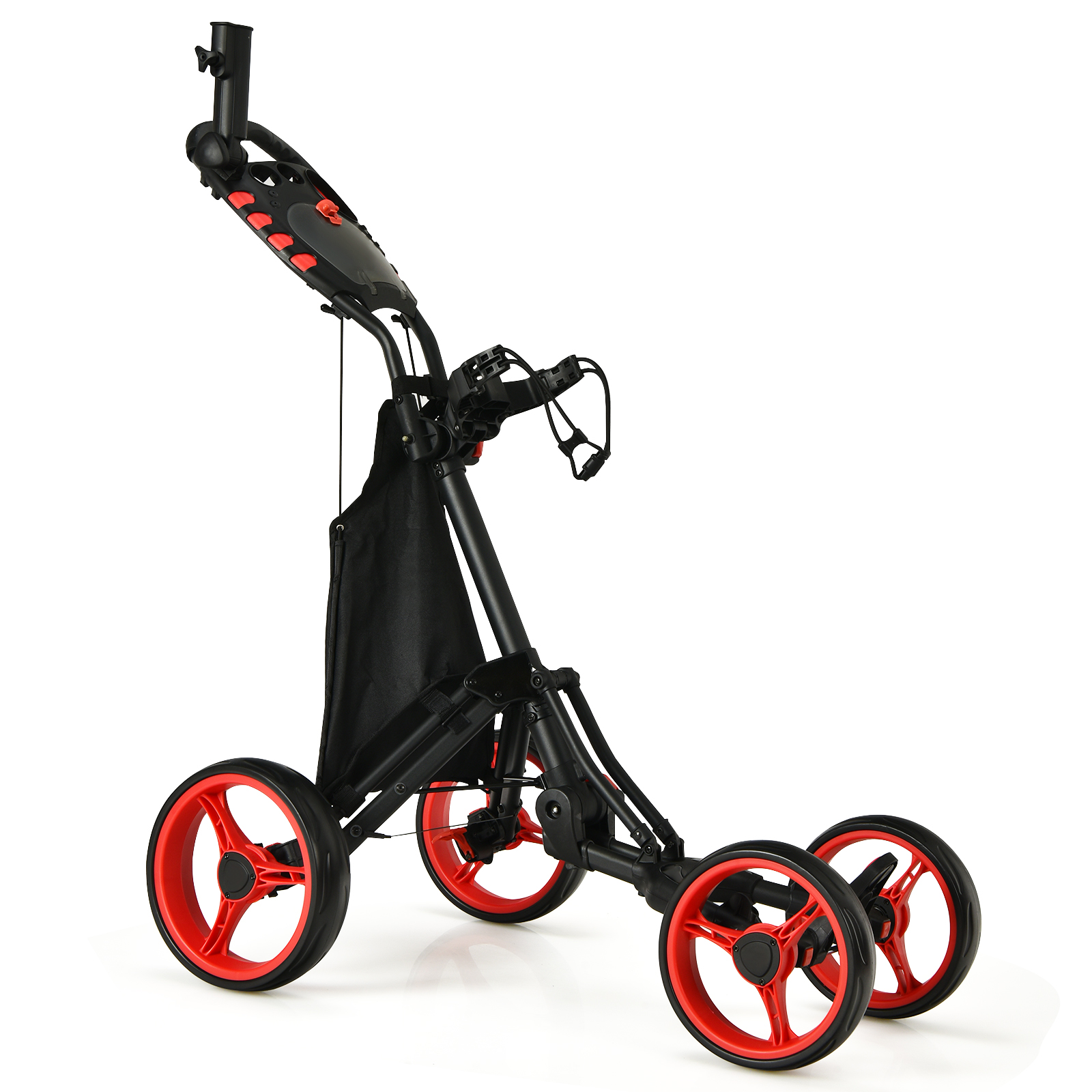 Golf Push Pull Cart with Waterproof Bag and Foot Brake-Red