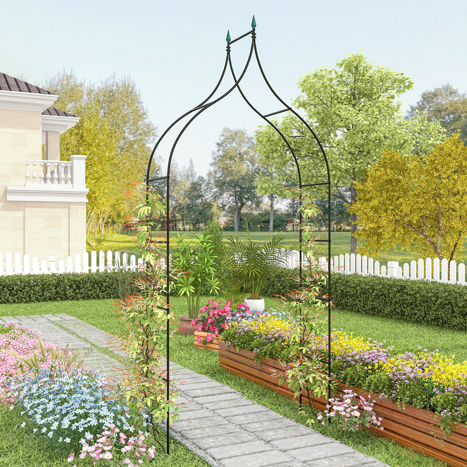 Gothic Style Garden Arbor with Multiple Side Crossbars