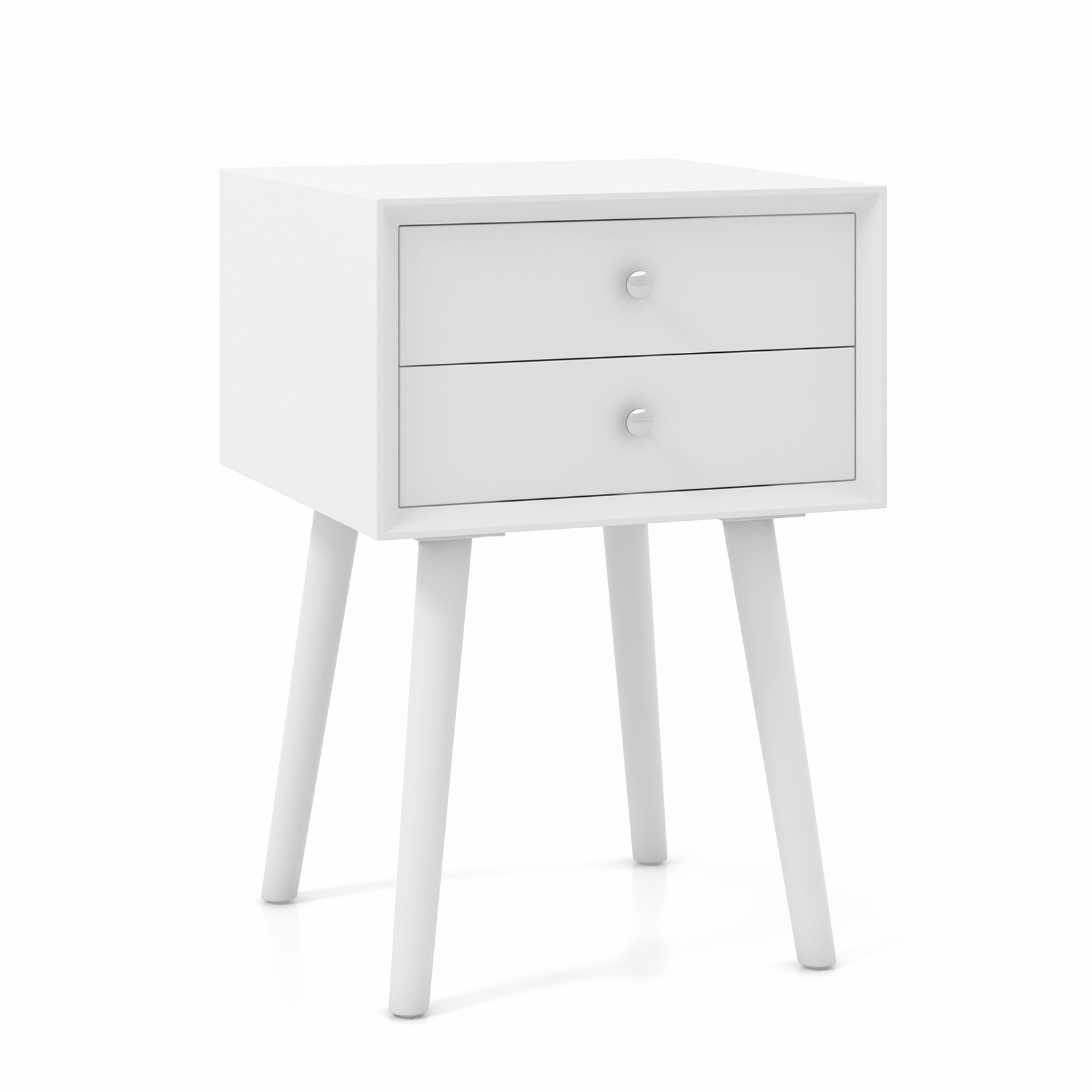 Wooden Nightstand with 2 Storage Drawers and Rubber Wood Legs-White