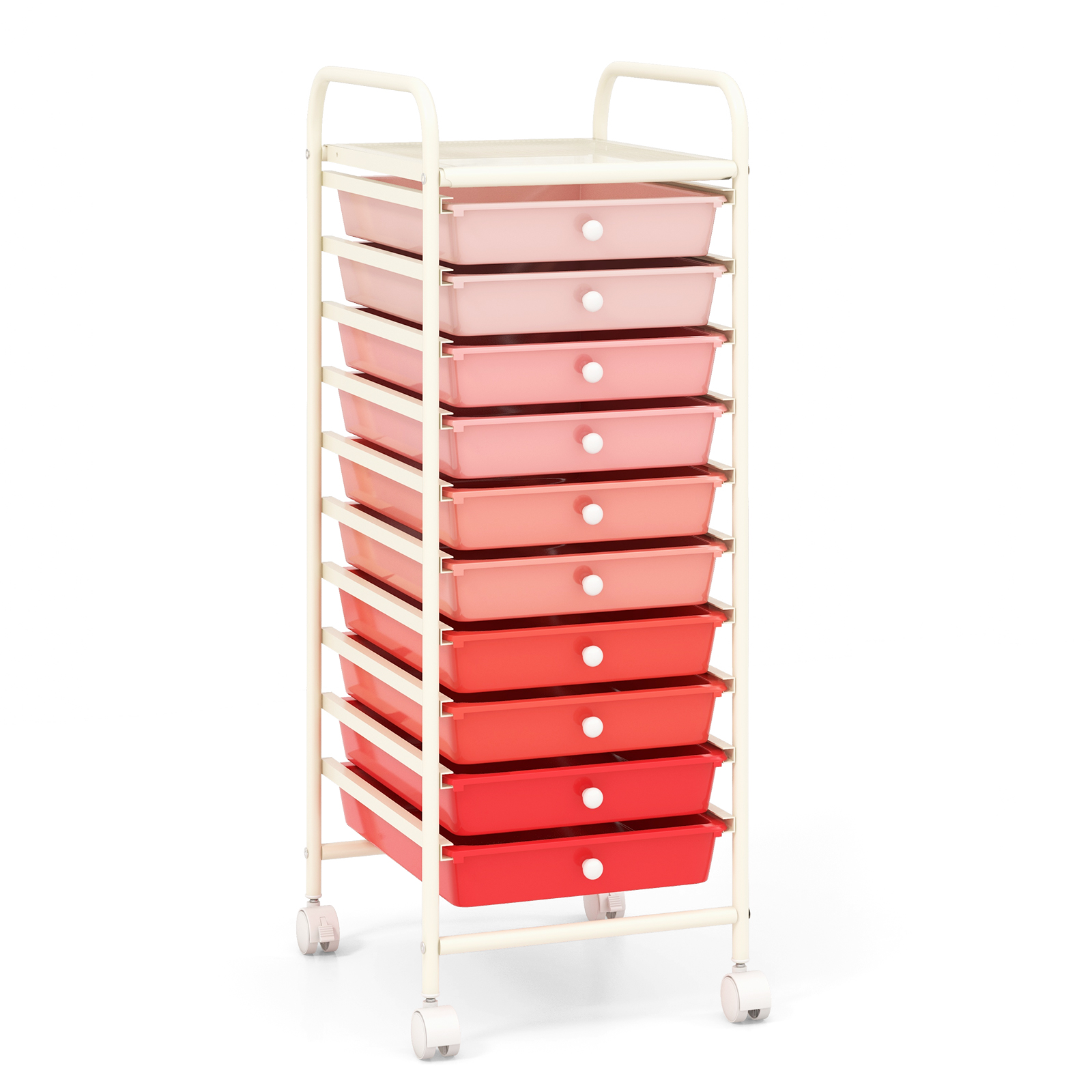 10 Drawers Mobile Storage Trolley with 4 Wheels for Beauty-Pink