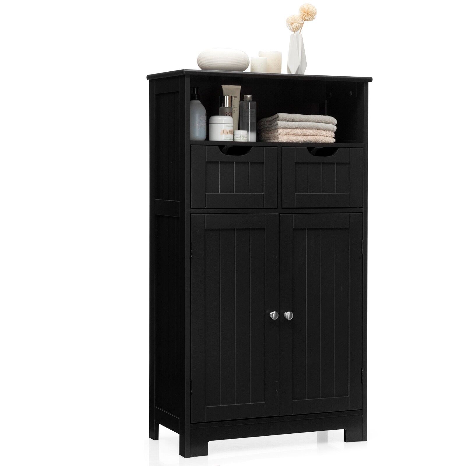 Floor Standing Utility Cabinet with Adjustable Drawers-Black