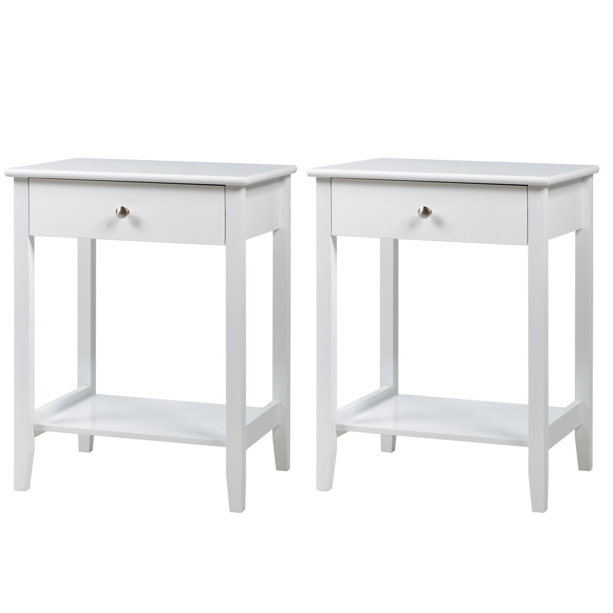 Set of 2 Bedside Couch Sofa Table with Sliding Drawer-White