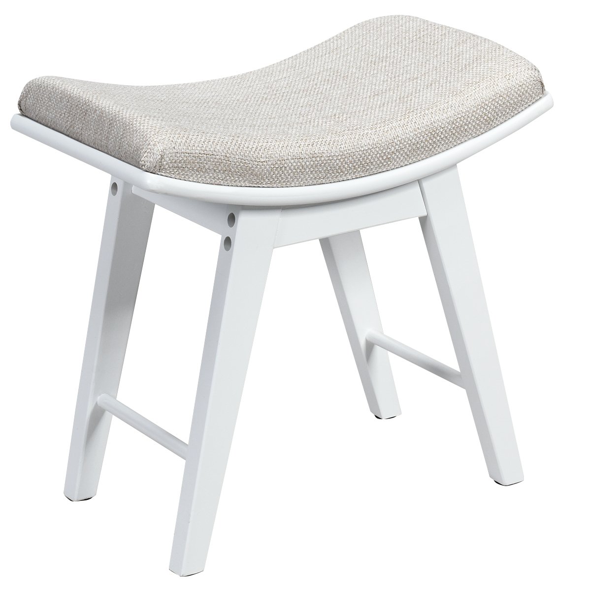 Dressing Stool with Curved Seat Cushion and Rubber Wood Legs-White