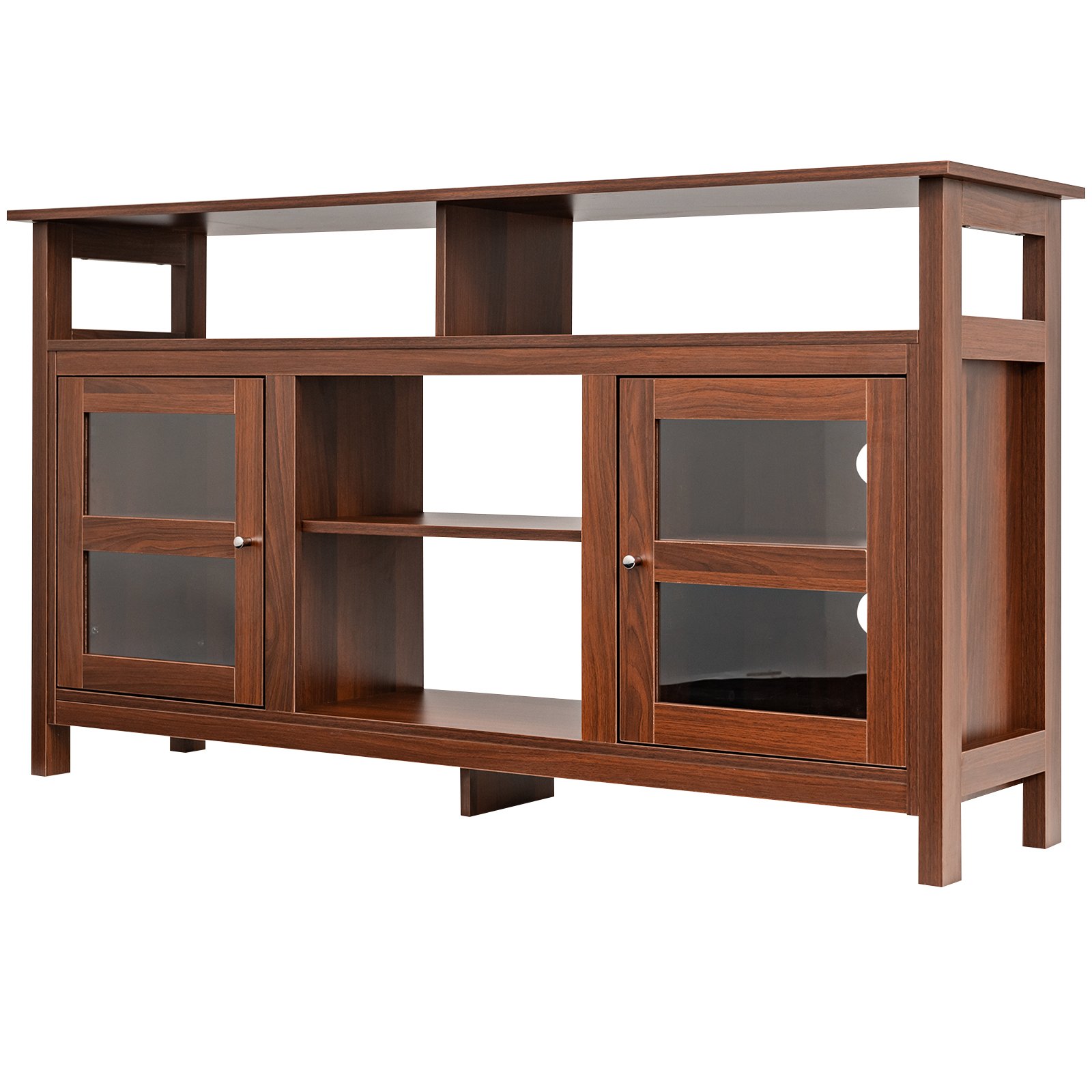 Living Room Console Table for TVs with Wooden Fireplace and 2 Cabinets -Brown