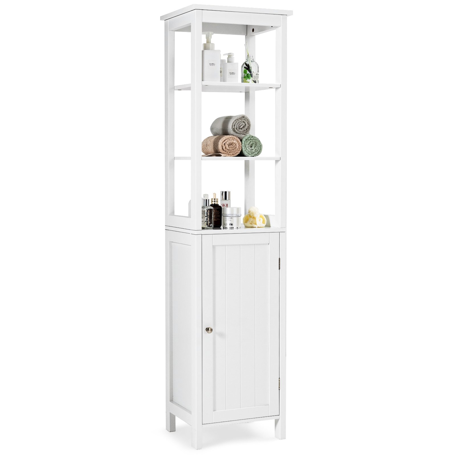 Freestanding Floor Cabinet with 3-Position Middle Panel and Anti-Toppling Mechanism-White