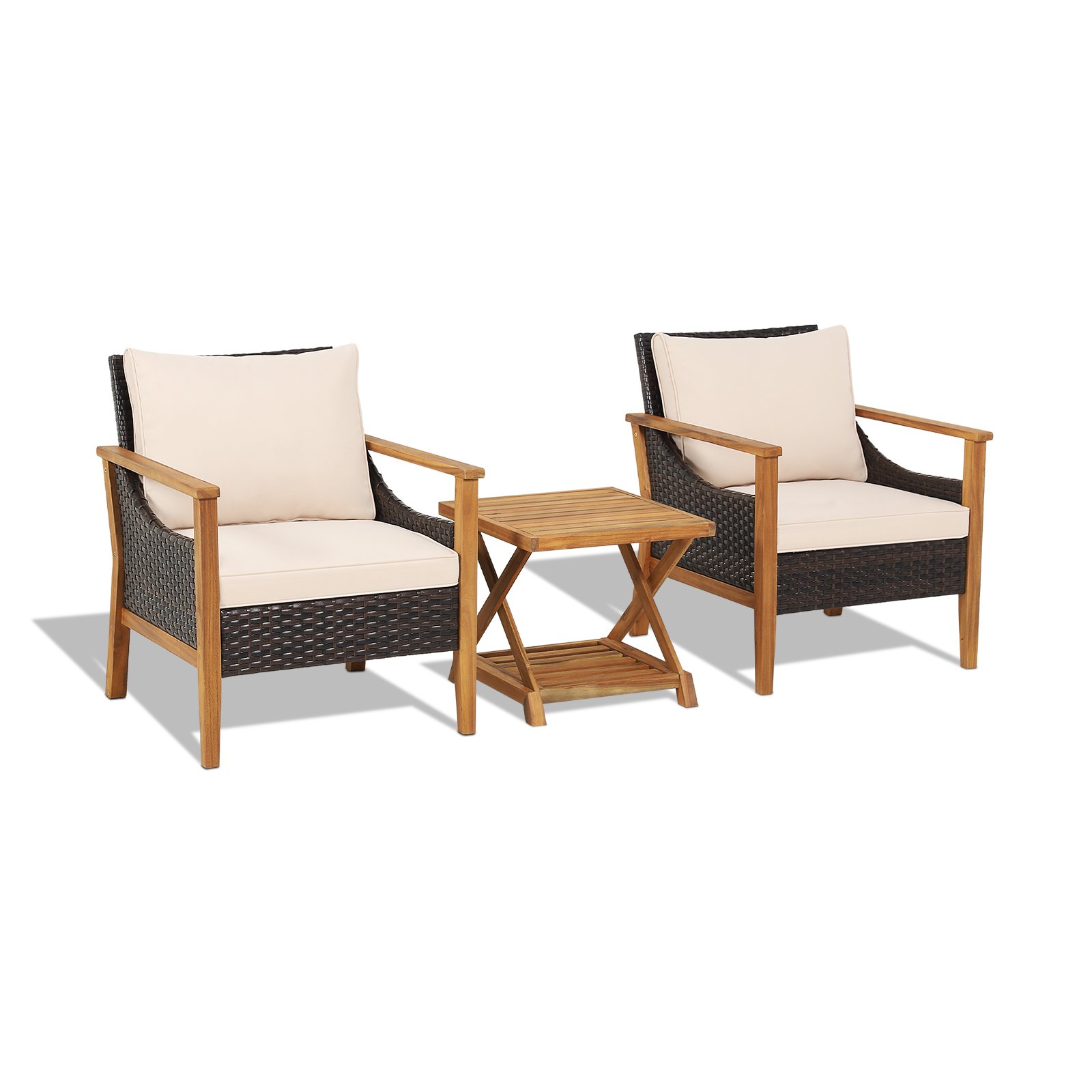 3 Pieces Patio Furniture Set-Brown