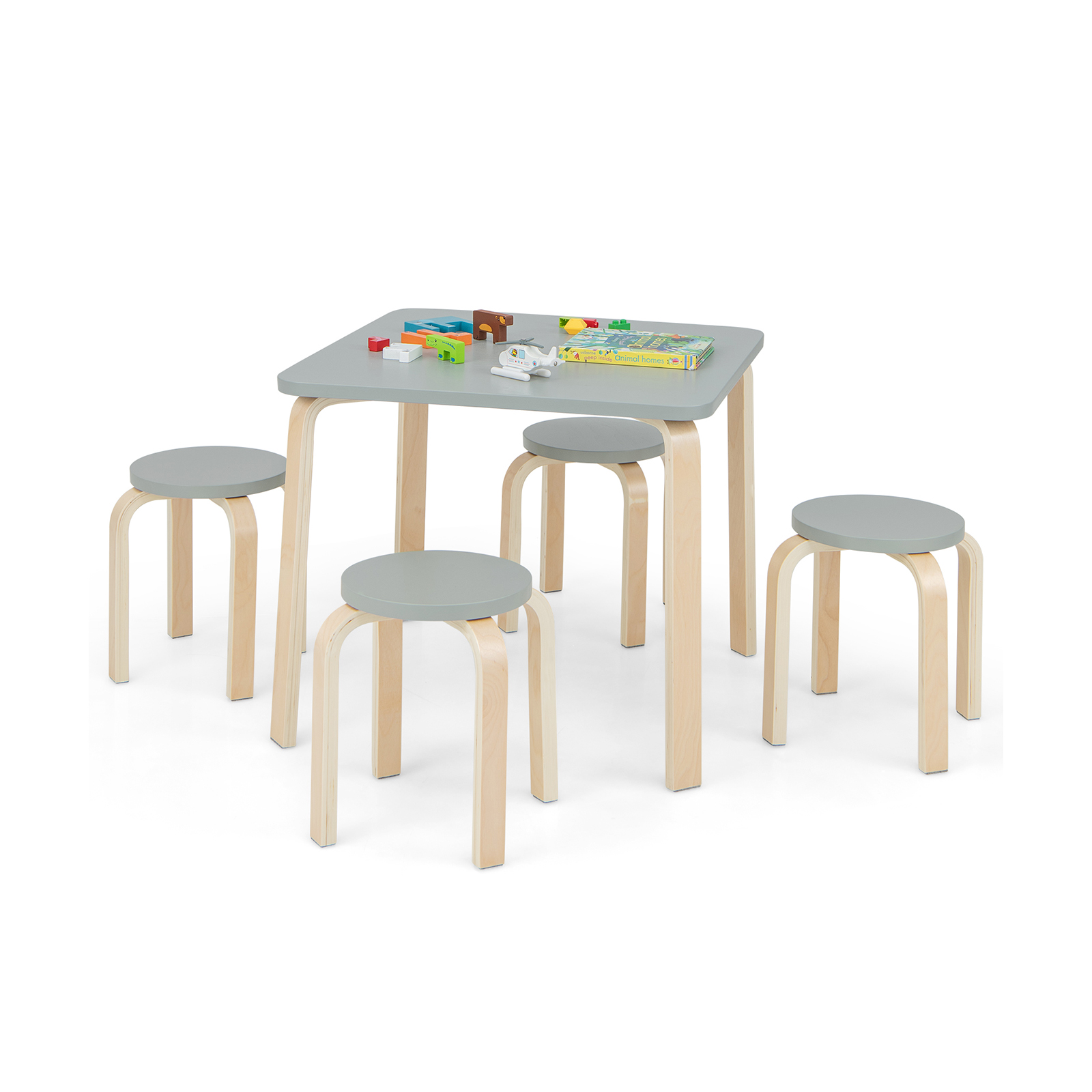 5-Piece Kids Table and Chair Sets for Play Room-Grey