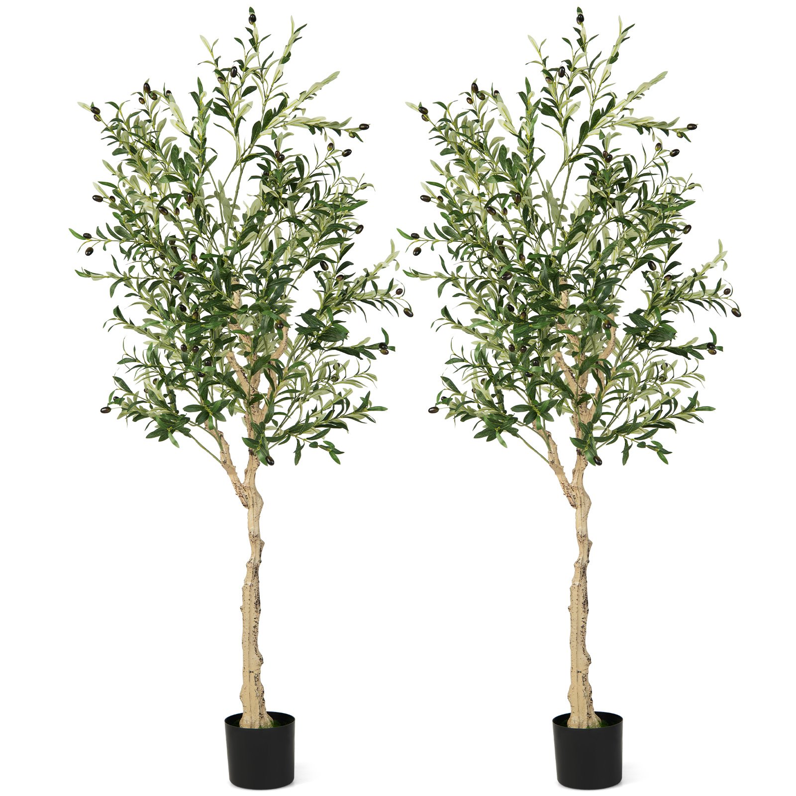 2 Pieces 182cm Artificial Olive Tree with 72 Fruits