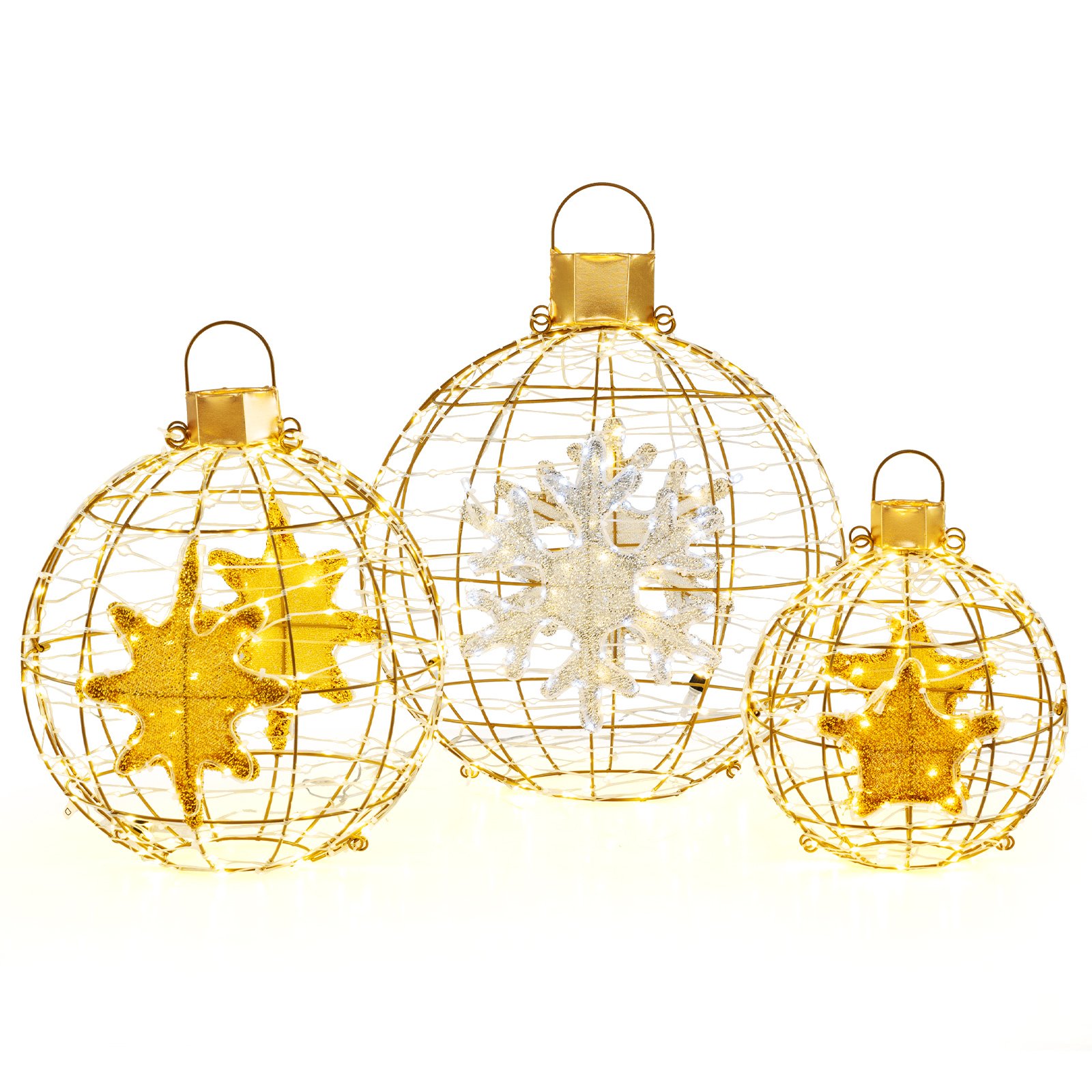 3 Pieces Pre-Lit Hanging Standing Lantern Balls Christmas Ornaments