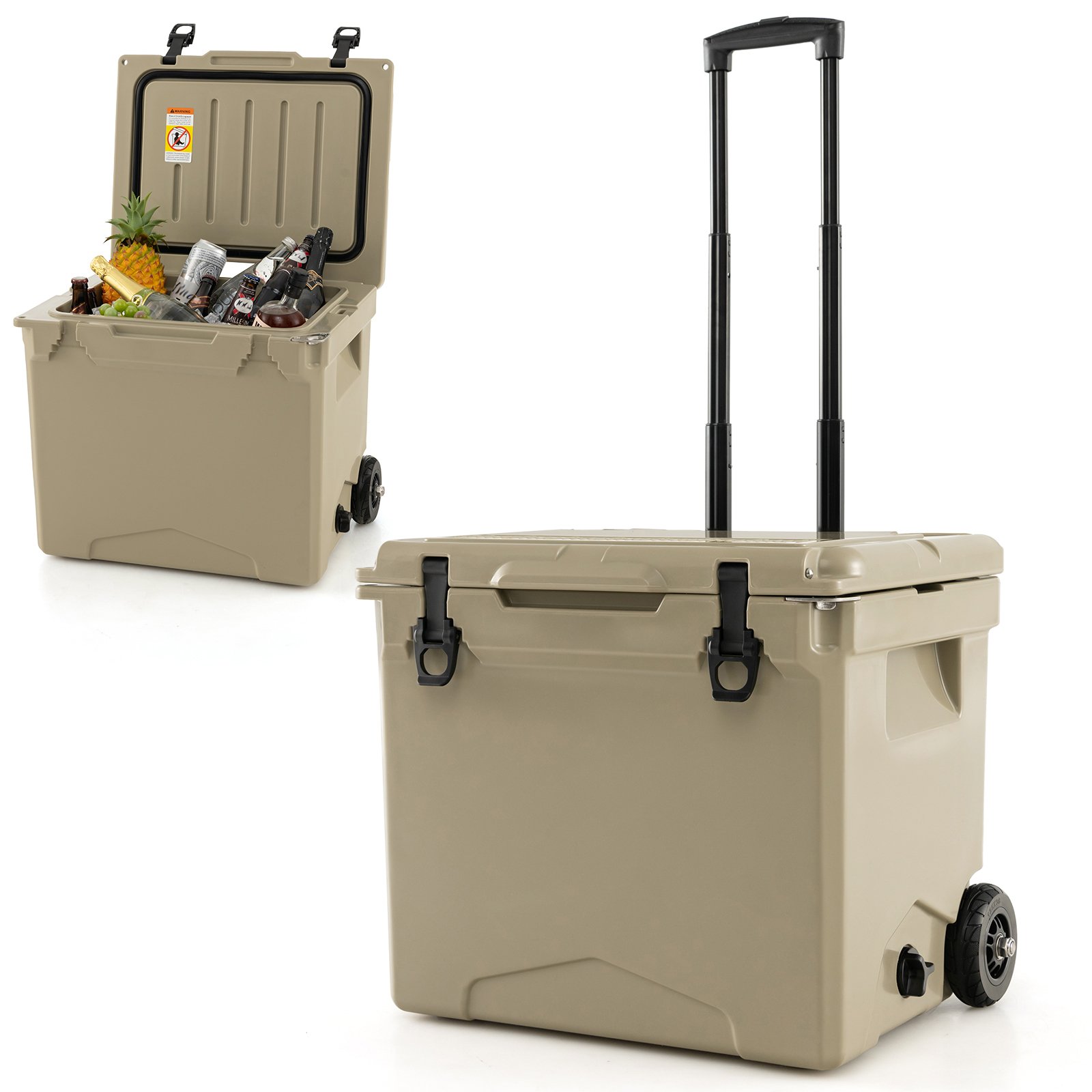 40 L Ice Chest Hard Cooler with Wheels and Handle-Tan