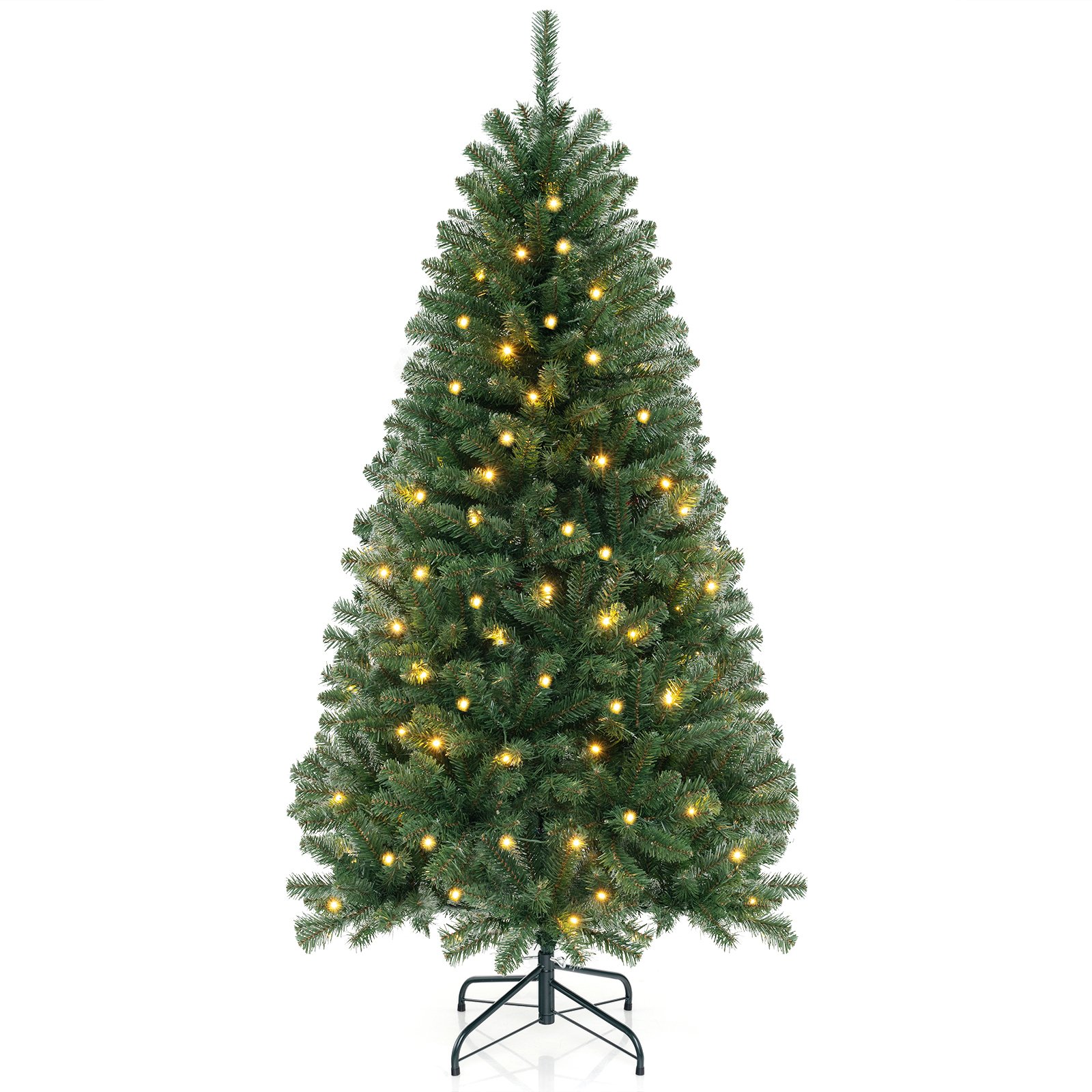 135 cm Hinged Pre-Lit Artificial Christmas Tree with 160 Warm White LED Lights-180 cm