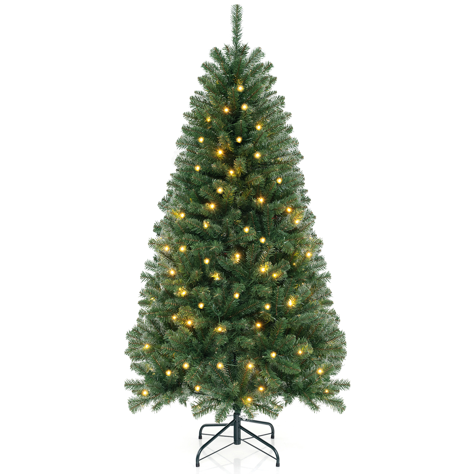 135 cm Hinged Pre-Lit Artificial Christmas Tree with 160 Warm White LED Lights-135 cm