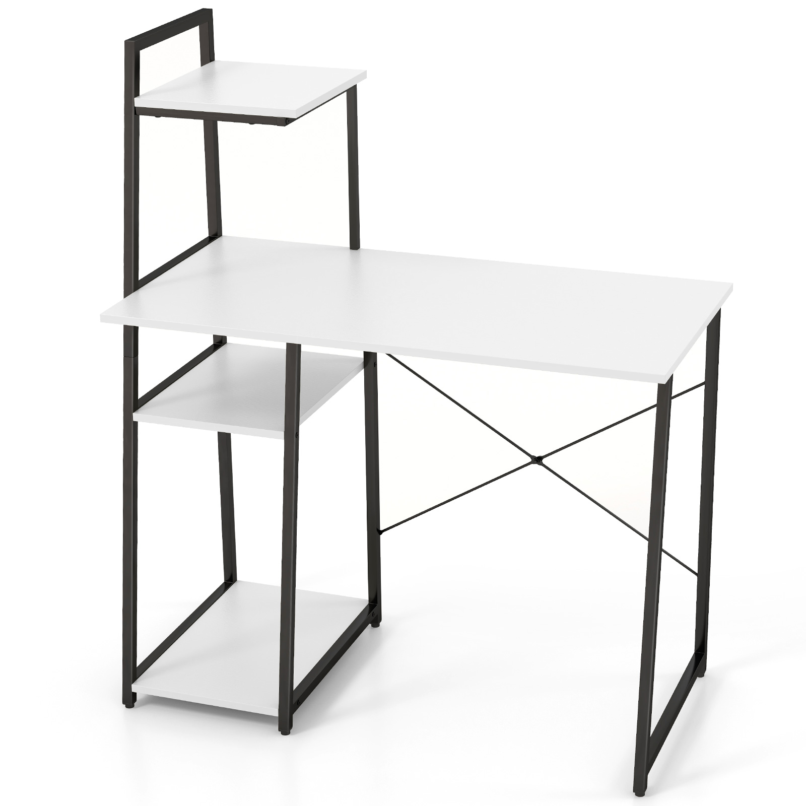 Home Office Desk with Bookshelf and Host Stand-White