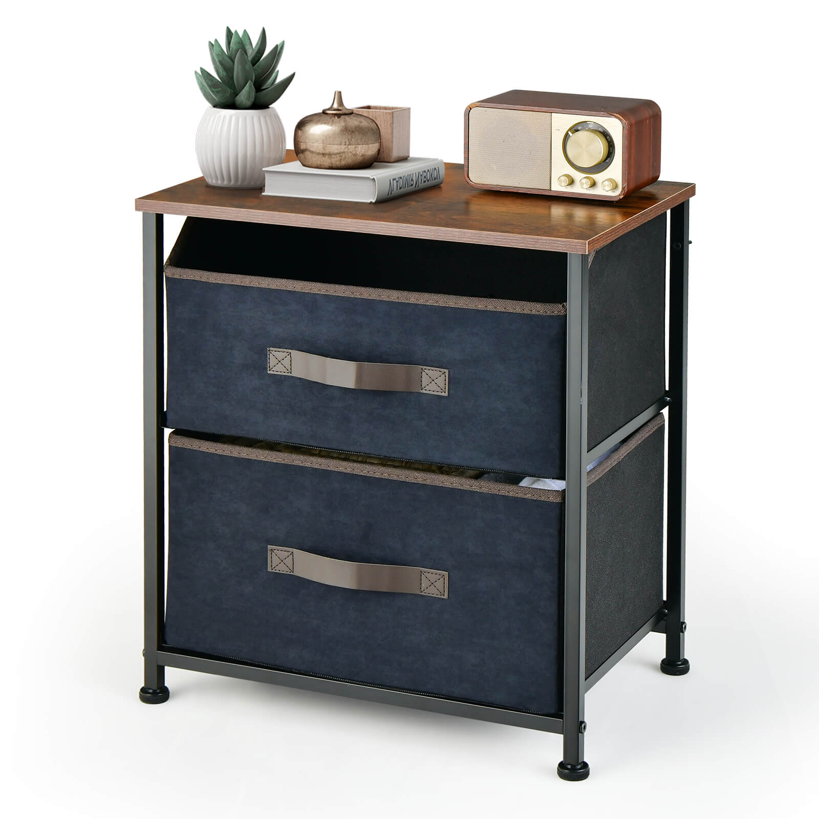 2-Drawer Industrial Nightstand with Anti-Toppling Device-Rustic Brown