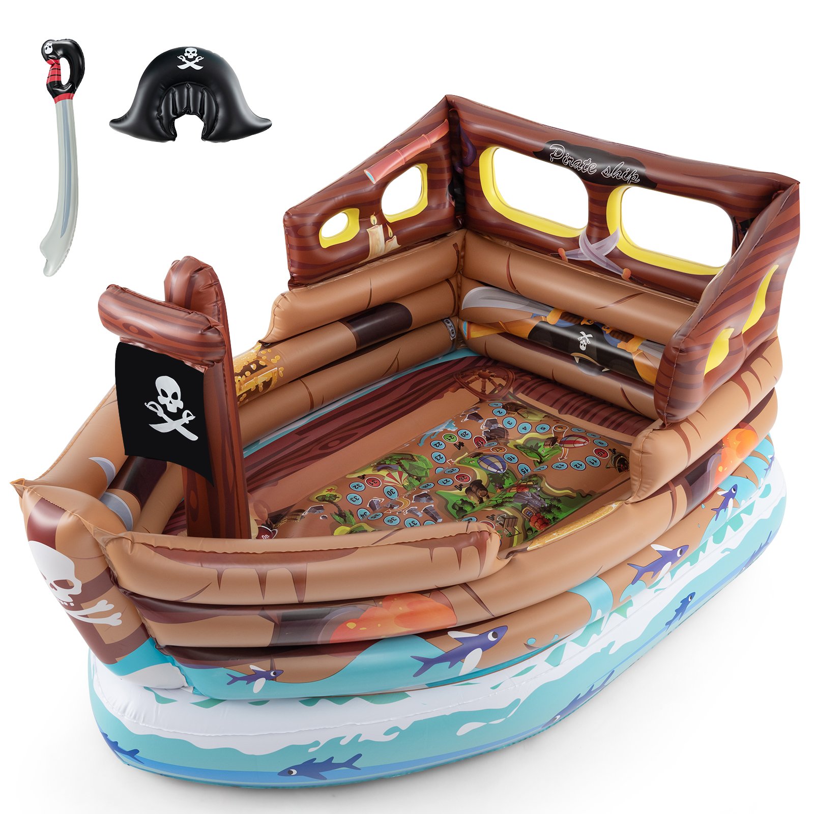 Inflatable Pirate Ship Playhouse with Built in Motor-Multicolor