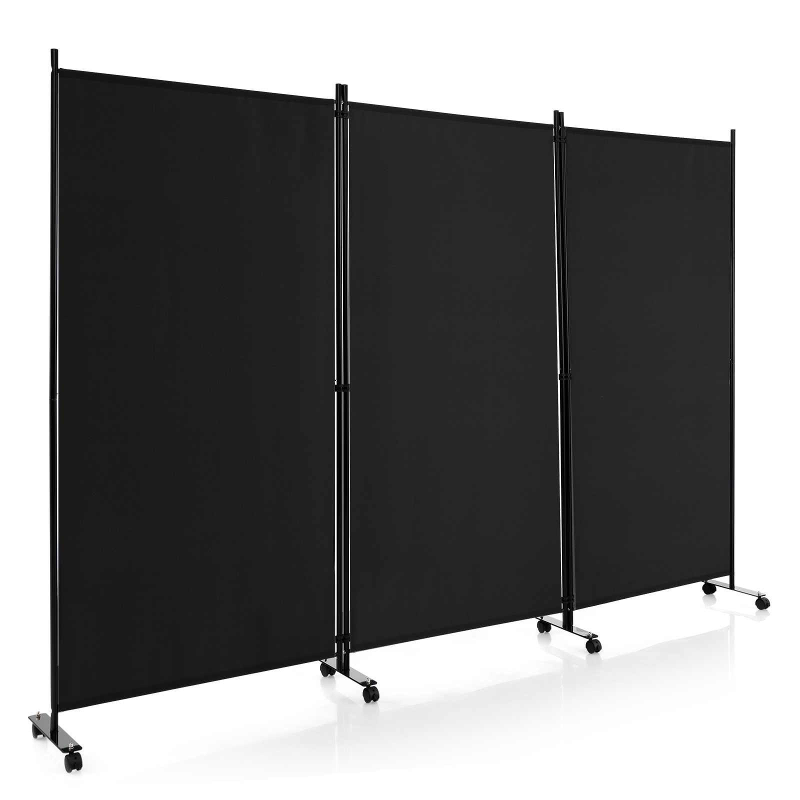 3-Panel Folding Room Divider with Wheels for Living Room Bedroom-Black