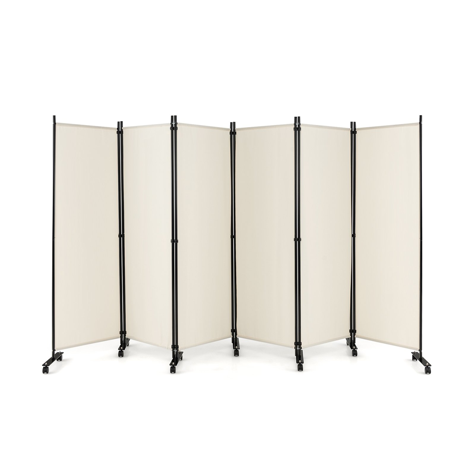 6 Panel Room Divider on Wheels-White