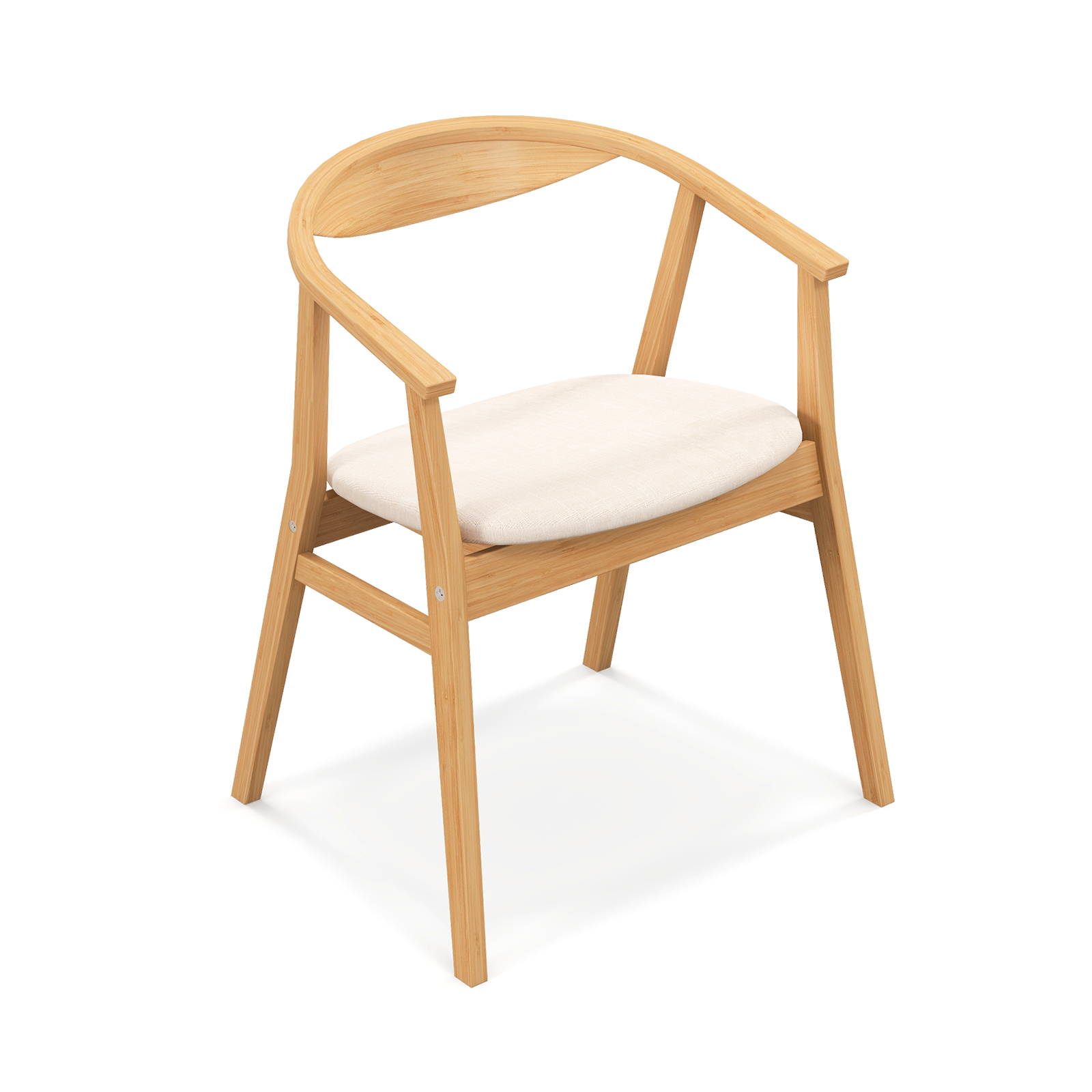 Bamboo Accent Chair with Curved Backrest and Soft Padded Seat Cushion-Natural