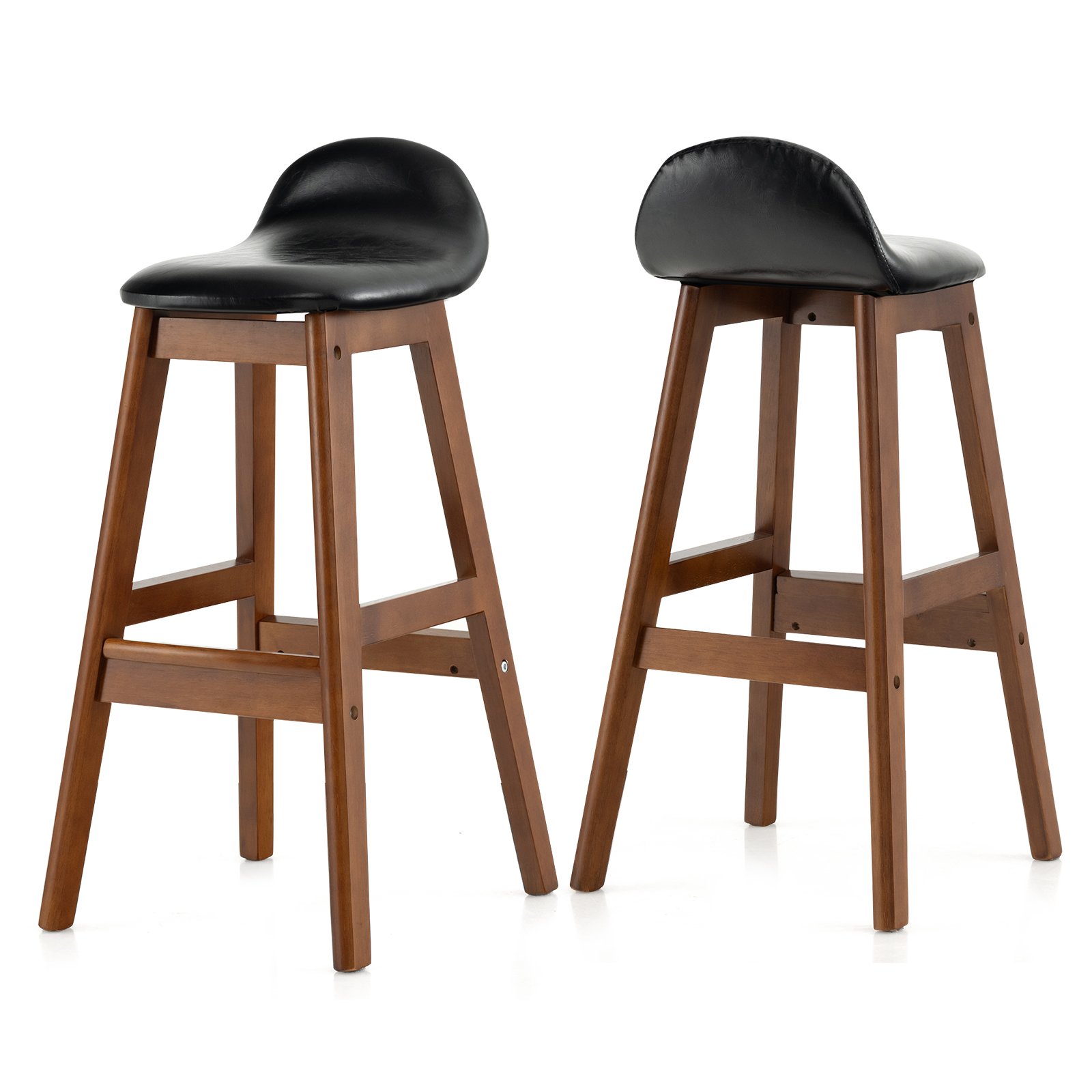 Bar Stool Set of 2 with Padded Seat and Back Cushion-Black